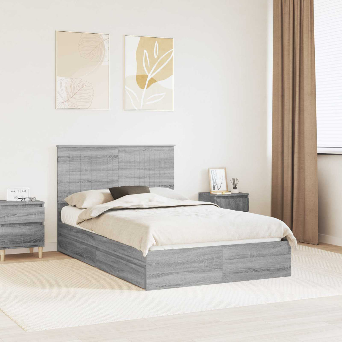 Tárolós Ágy fiókkal Szürke Sonoma 120 x 200 cm Szerelt Fa