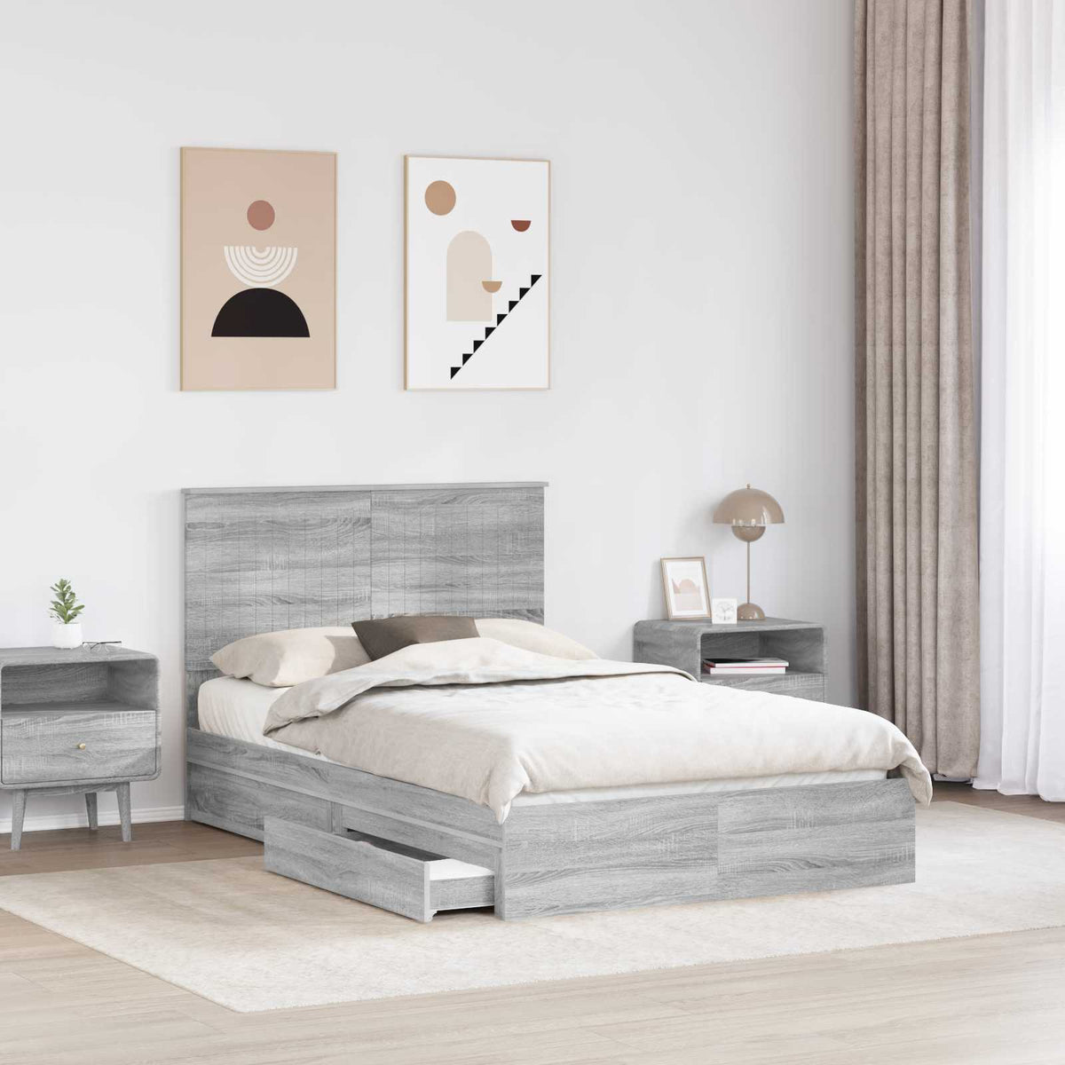 Tárolós Ágy fiókkal Szürke Sonoma 120 x 200 cm Szerelt Fa 3