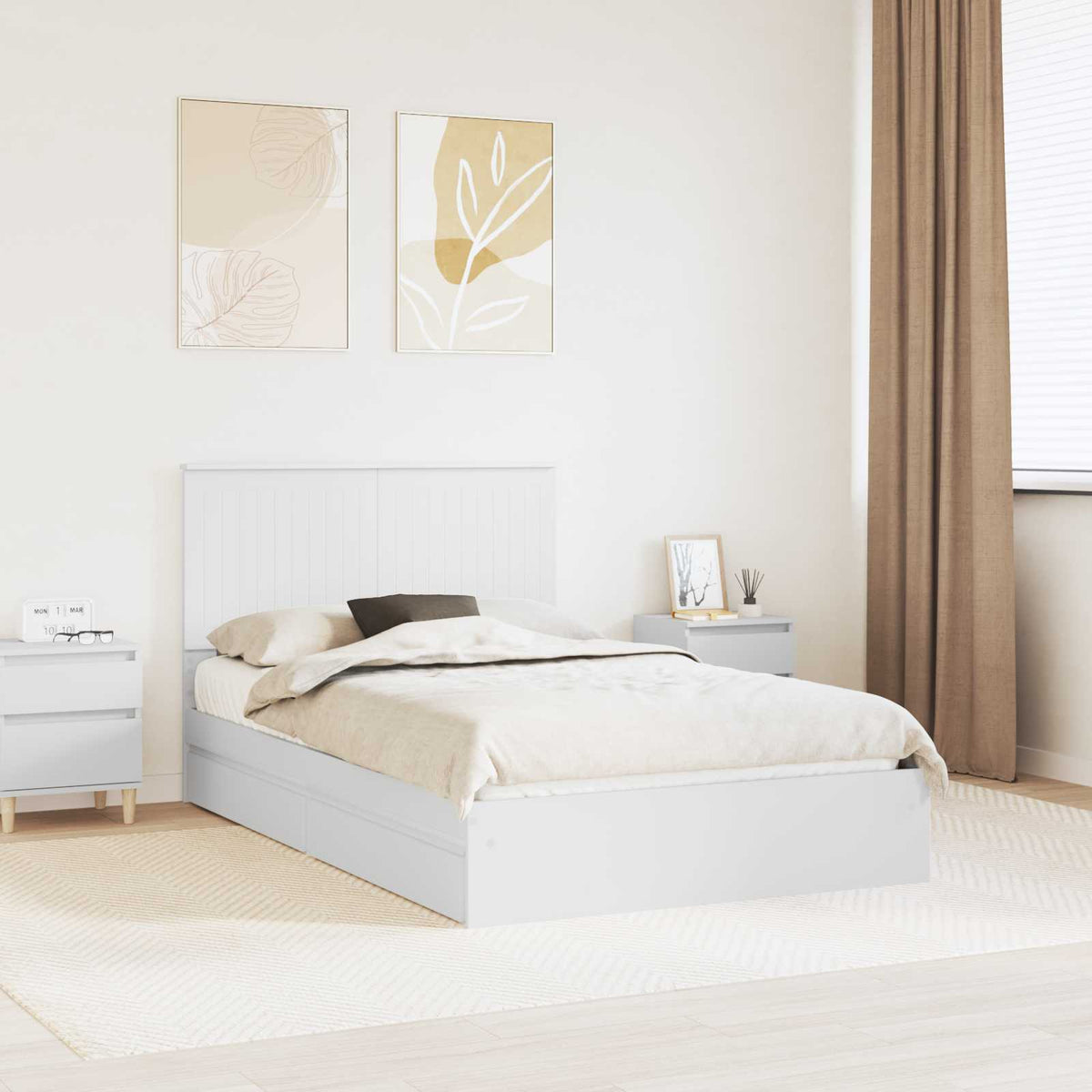 Tárolós Ágy fiókkal fejtámlával Fehér 120 x 190 cm Szerelt Fa