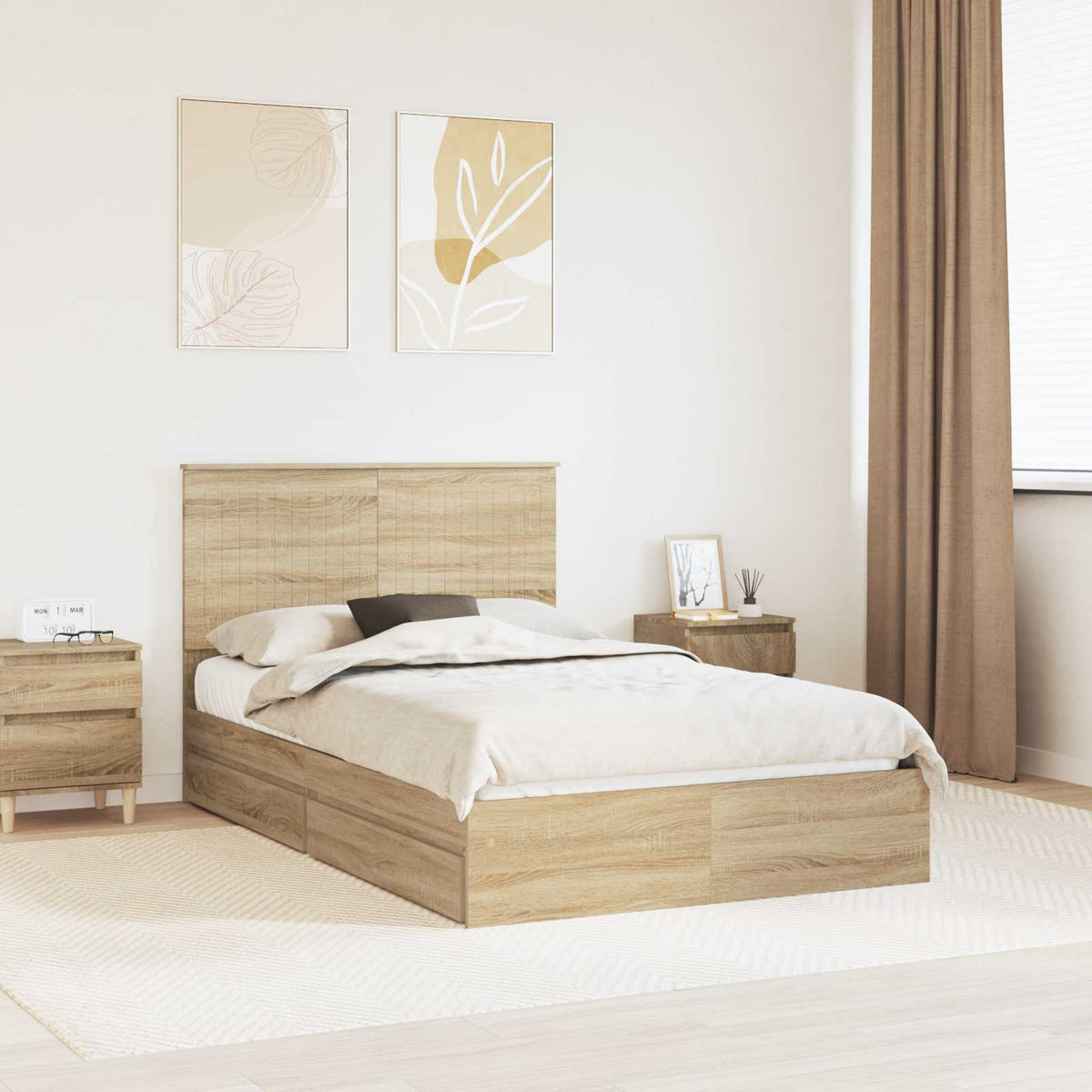 Tárolós Ágy fiókkal Sonoma tölgy 120 x 190 cm Szerelt Fa