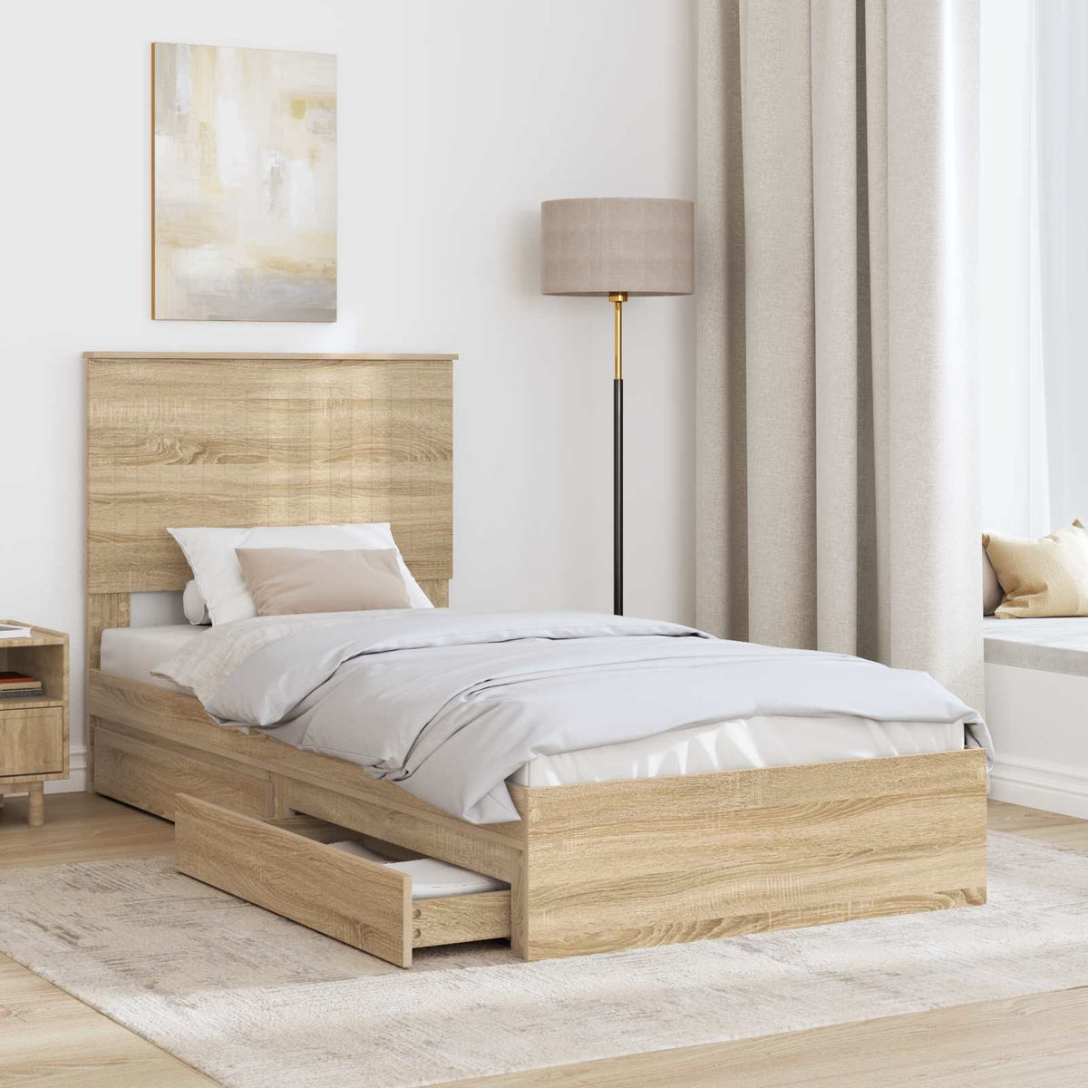 Tárolós Ágy fiókkal Sonoma tölgy 90 x 200 cm Szerelt Fa 3