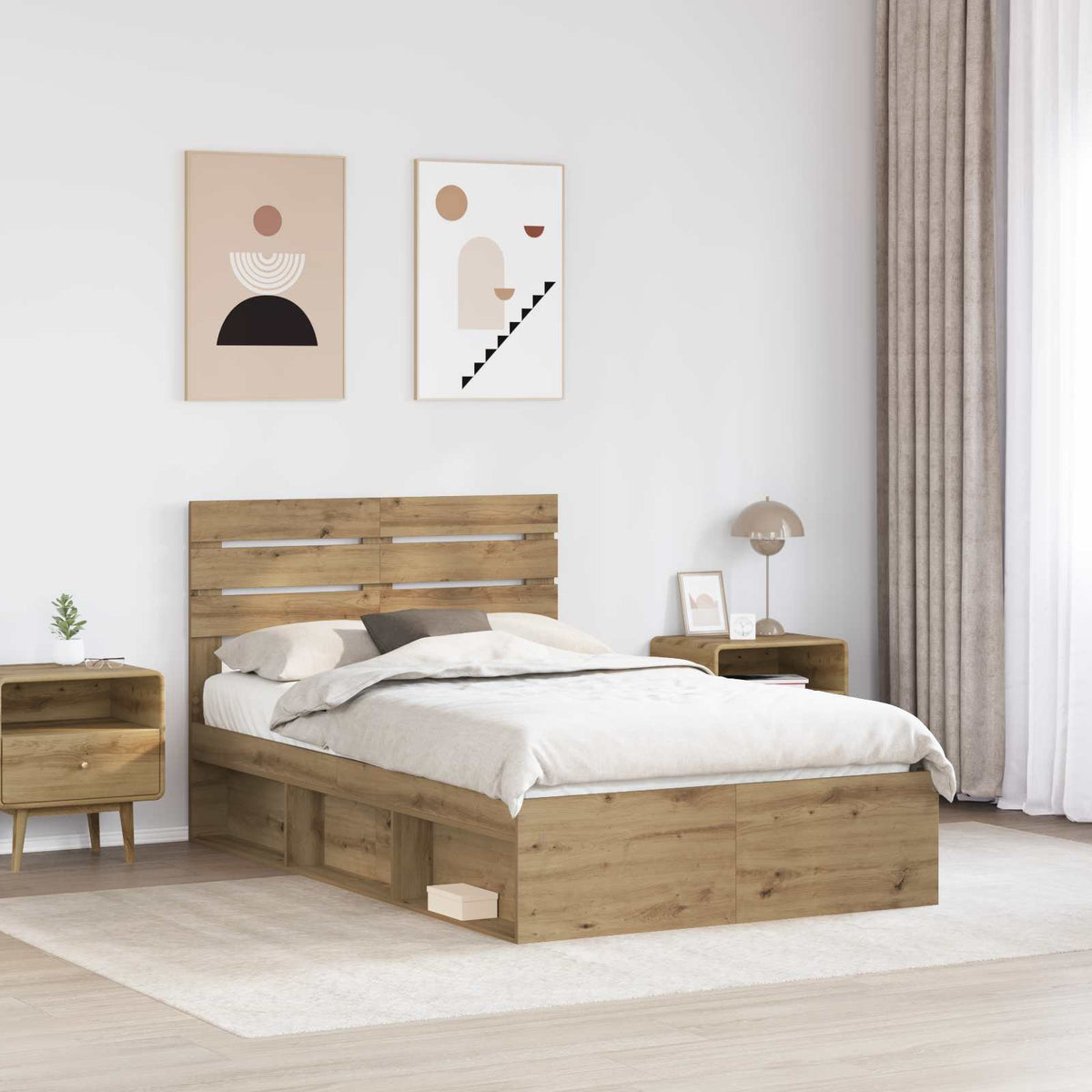 Ágykeret fejtámlával Művészi tölgy 120 x 200 cm Tömör fenyőfa 3