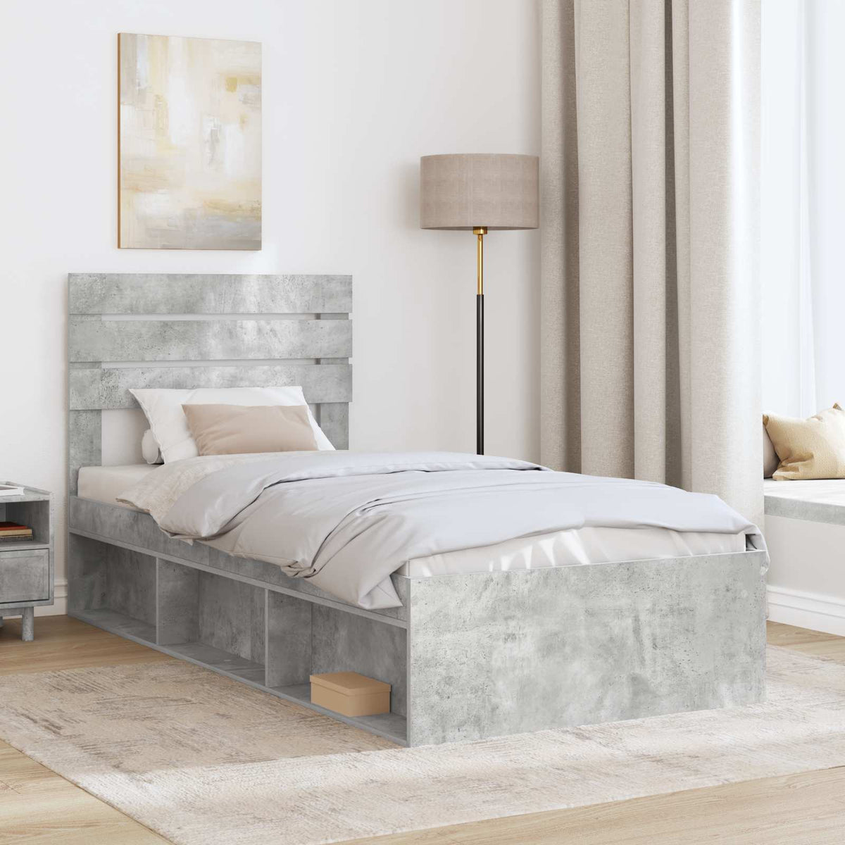 Ágykeret fejtámlával Beton Szürke 90 x 190 cm Tömör fenyőfa 3