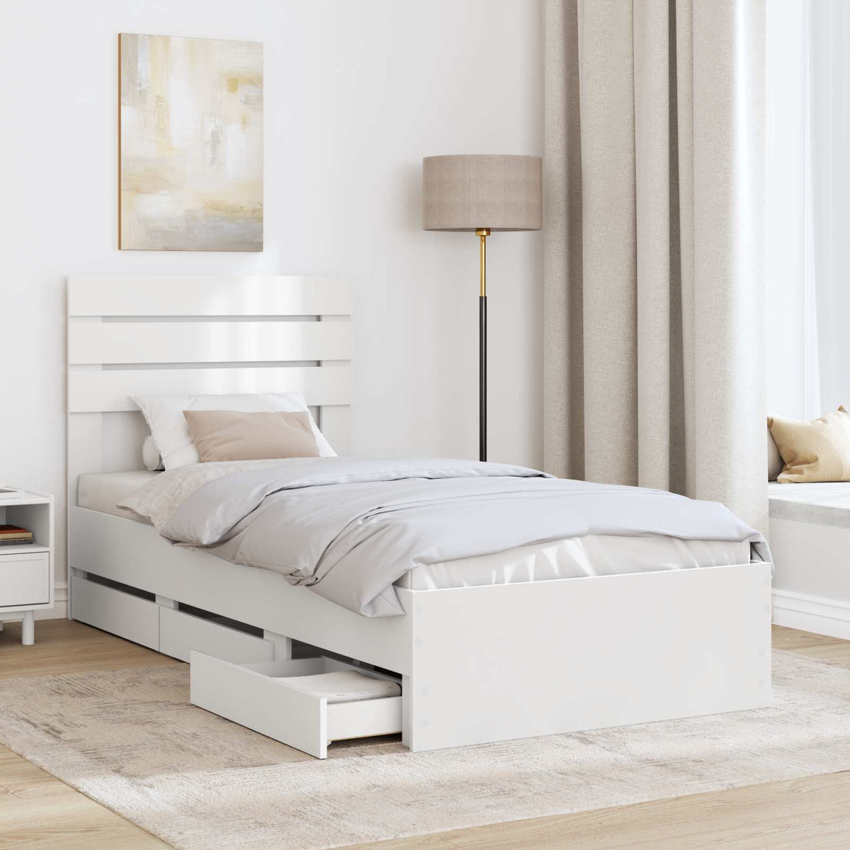 Ágykeret fiókkal fejtámlával Fehér 75 x 190 cm Mérnöki Fa 3