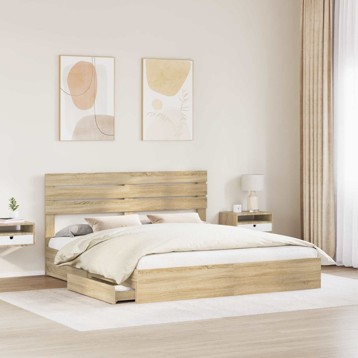 Tárolós Ágy fiókkal Sonoma tölgy 180 x 200 cm Szerelt Fa 3