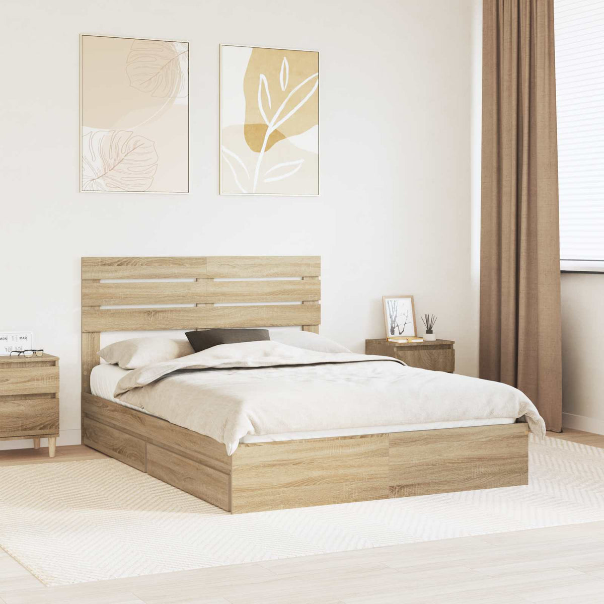 Tárolós Ágy fiókkal Sonoma tölgy 140 x 190 cm Szerelt Fa