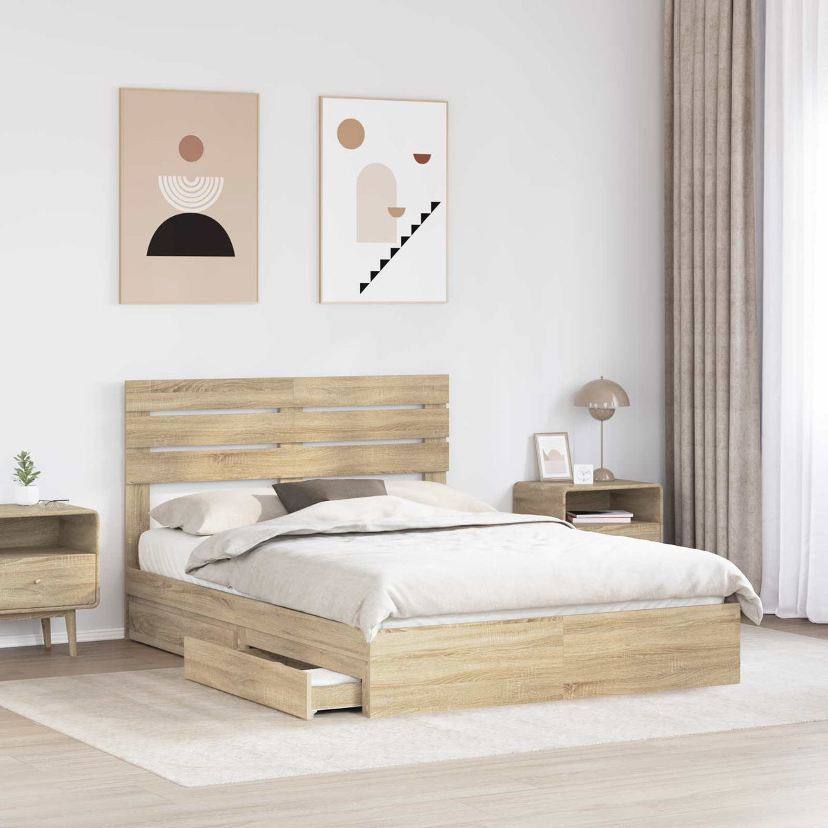 Tárolós Ágy fiókkal Sonoma tölgy 140 x 190 cm Szerelt Fa 3