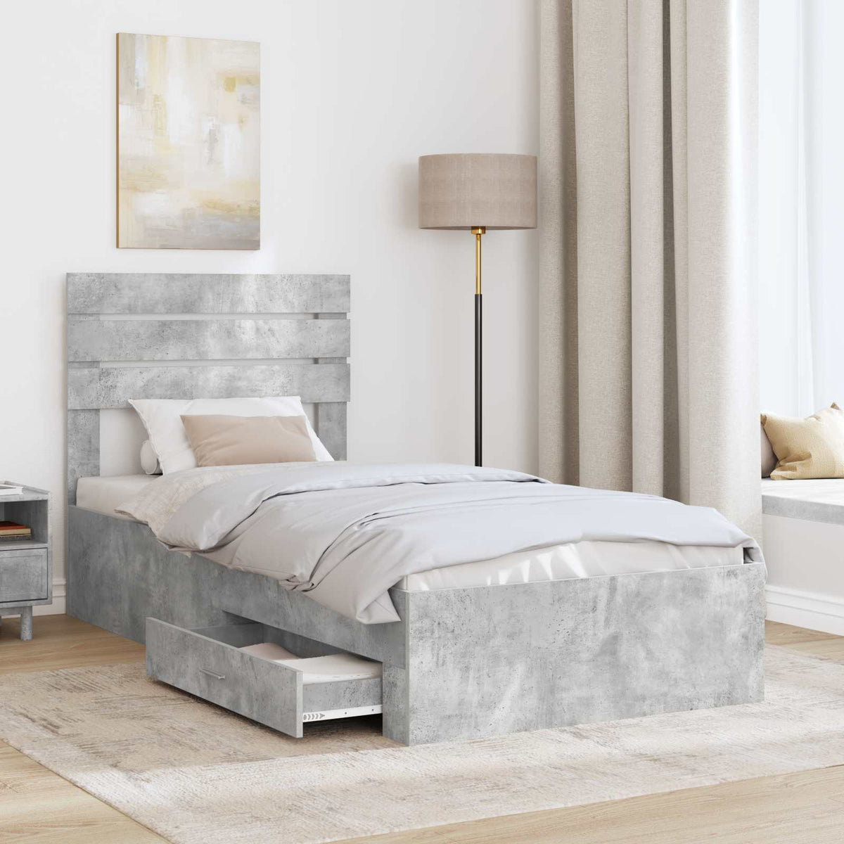 Ágykeret fiókkal tárolóval Beton Szürke 90 x 190 cm Szerelt Fa 3