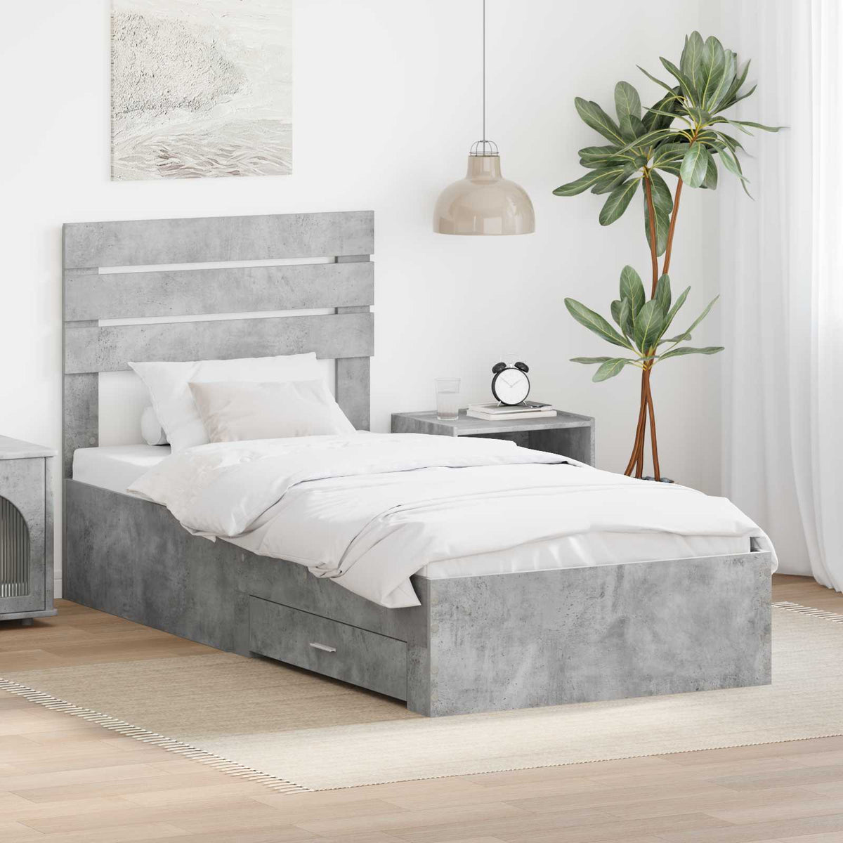 Ágykeret fiókkal Beton szürke és ezüst 70 x 190 cm Szerelt Fa