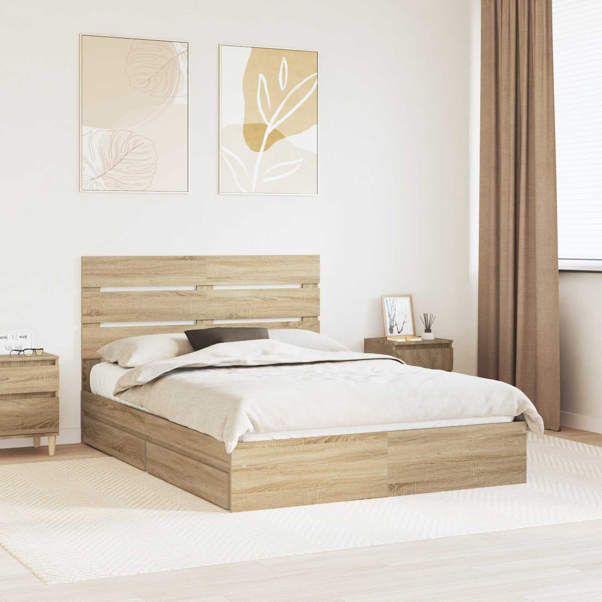 Tárolós Ágy fiókkal Sonoma tölgy 150 x 200 cm Szerelt Fa