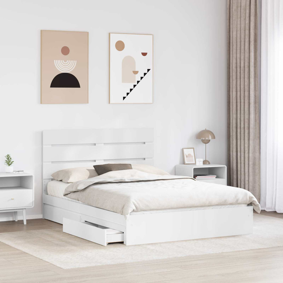 Tárolós Ágy fiókkal fejtámlával Fehér 140 x 200 cm Szerelt Fa 3