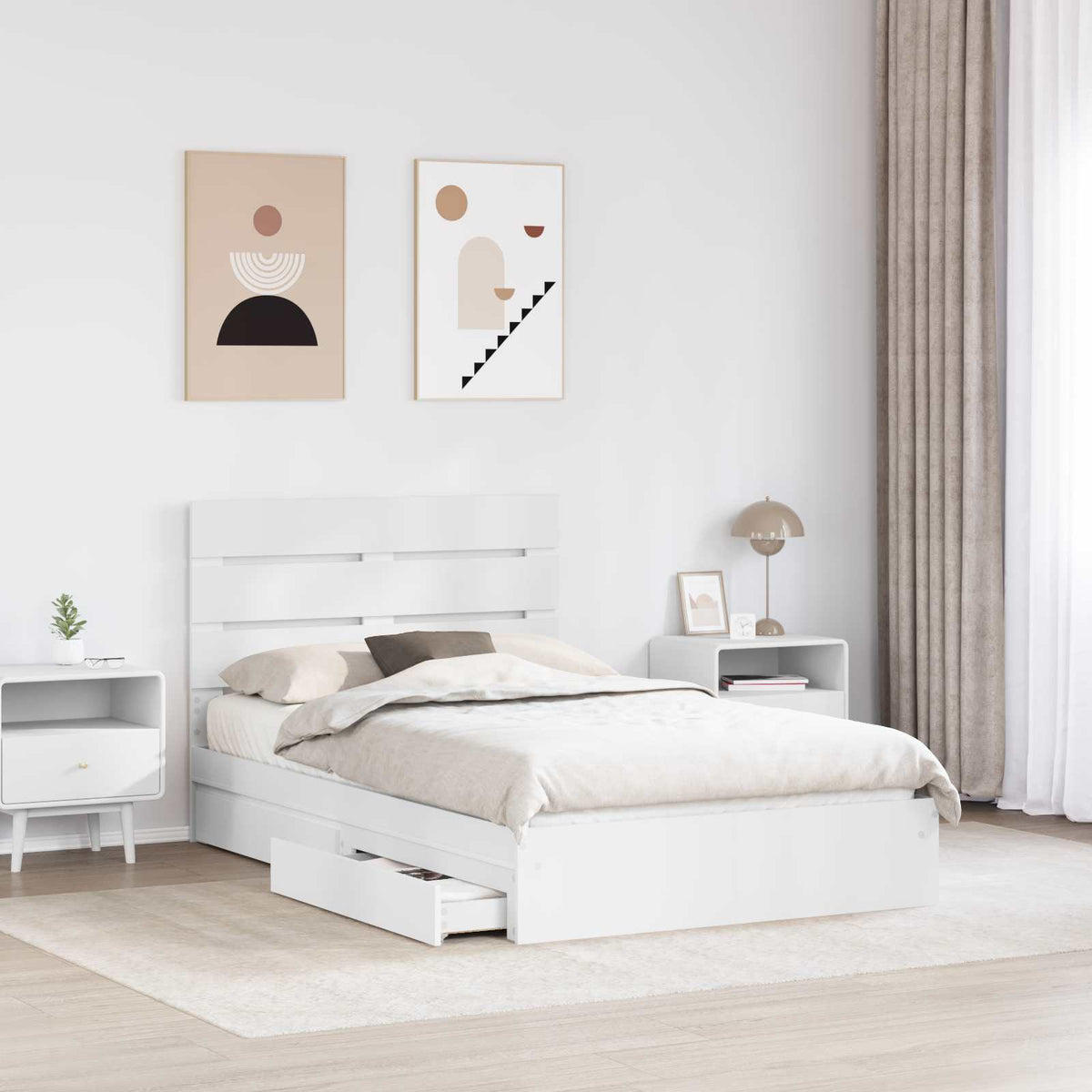 Tárolós Ágy fiókkal fejtámlával Fehér 135 x 190 cm Szerelt Fa 3