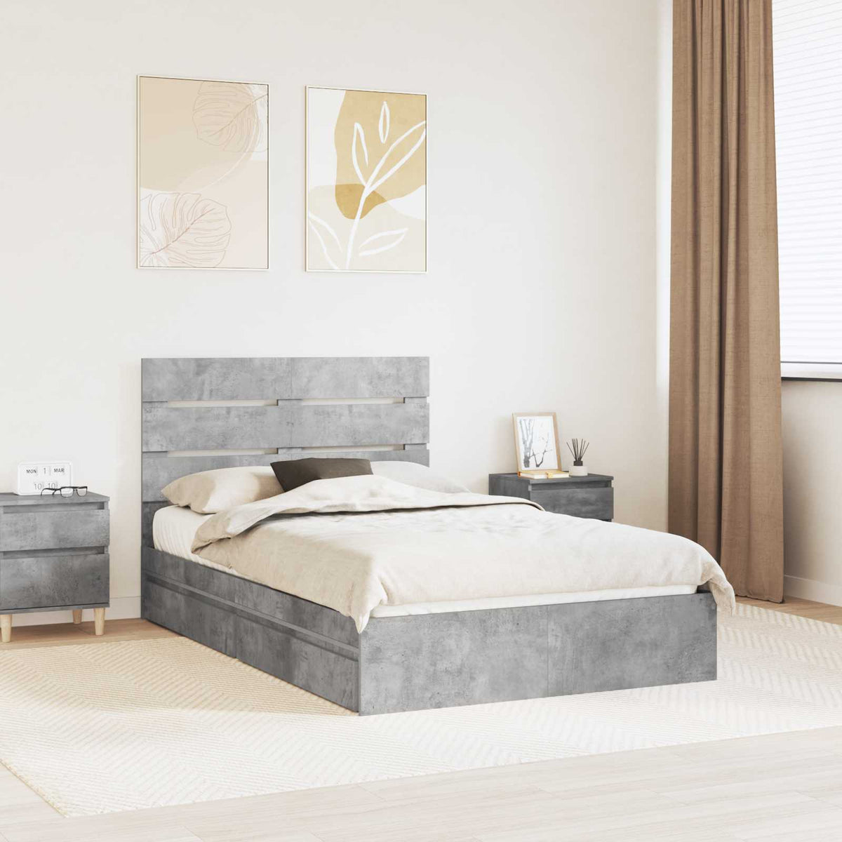 Tárolós Ágy fiókkal Beton Szürke 135 x 190 cm Szerelt Fa