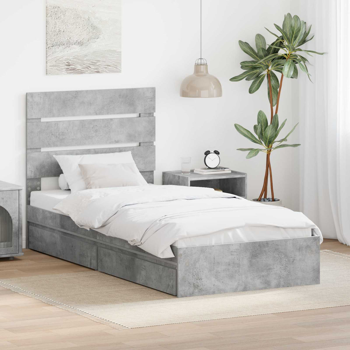 Tárolós Ágy fiókkal Beton Szürke 100 x 200 cm Szerelt Fa