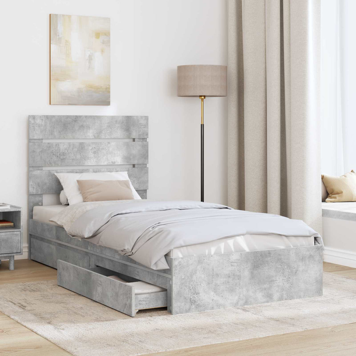 Tárolós Ágy fiókkal Beton Szürke 100 x 200 cm Szerelt Fa 3