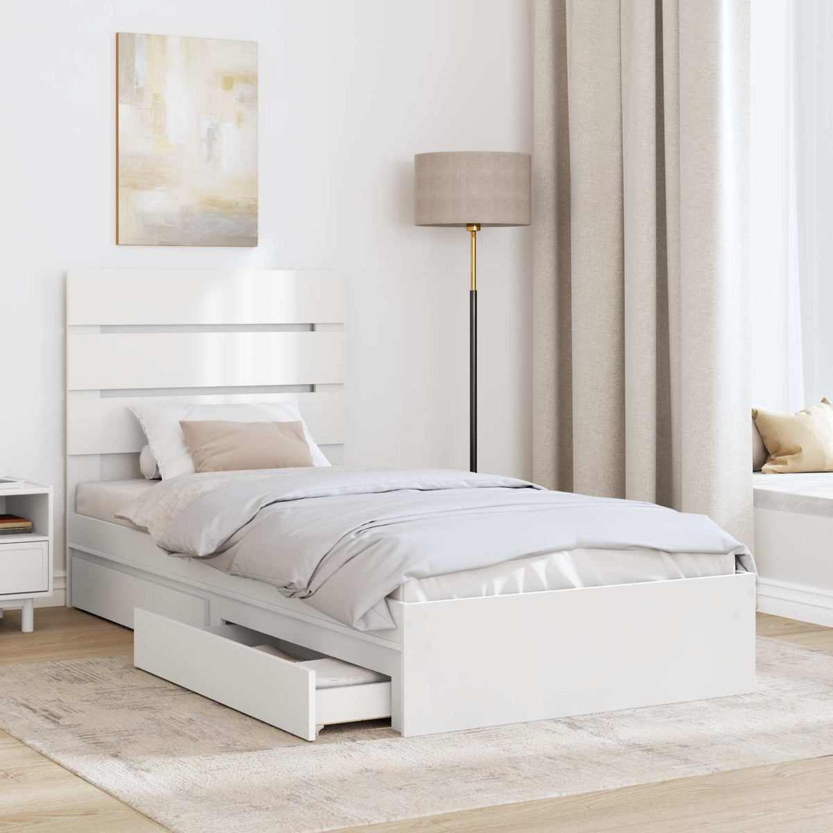 Tárolós Ágy fiókkal fejtámlával Fehér 90 x 200 cm Szerelt Fa 3