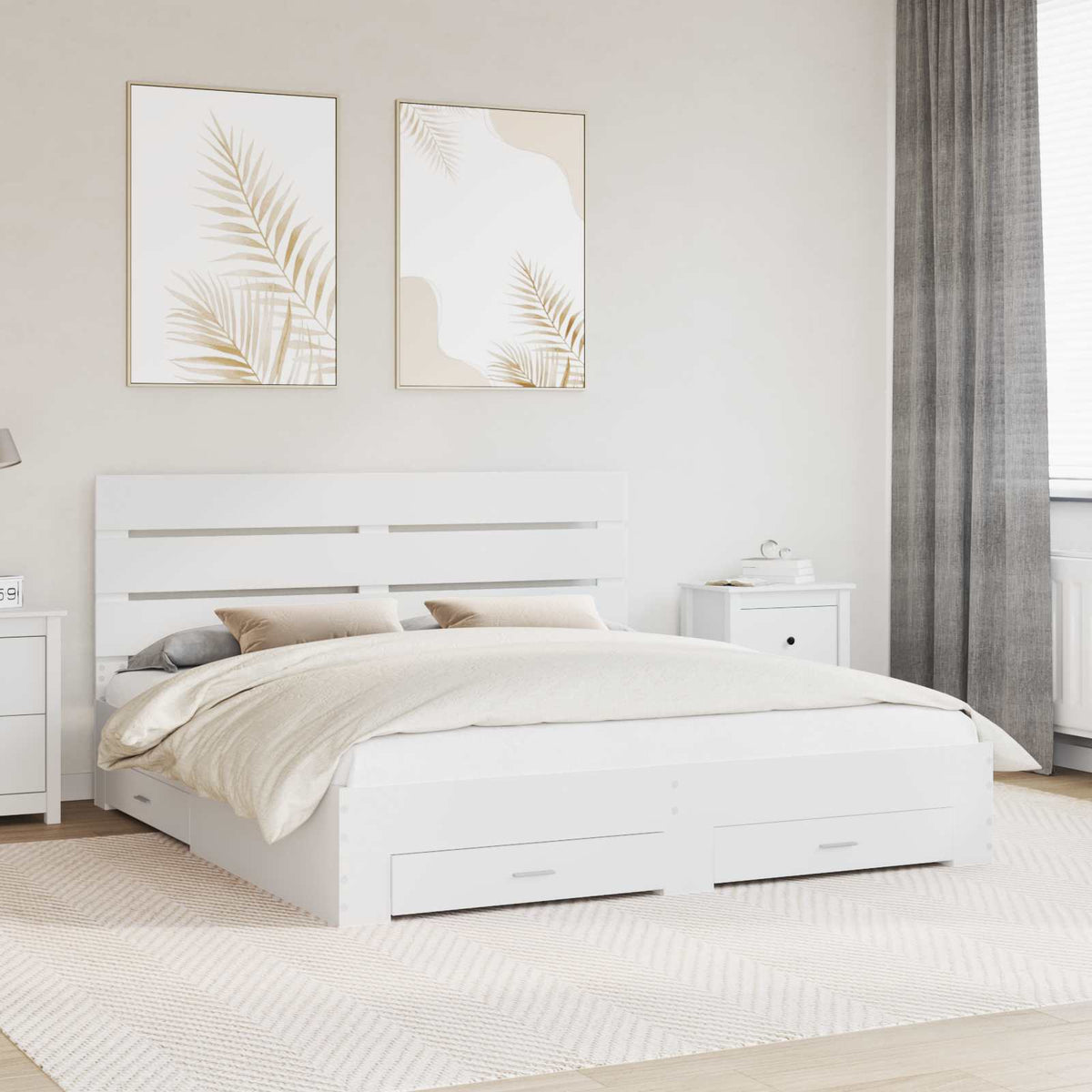 Ágykeret fiókkal fejtámlával Fehér 200 x 200 cm Szerelt Fa