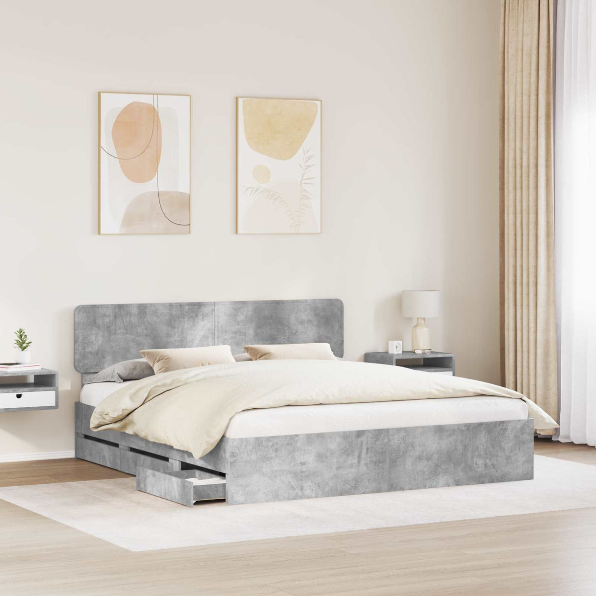 Ágykeret fiókkal tárolóval Beton Szürke 200 x 200 cm Mérnöki fa 3