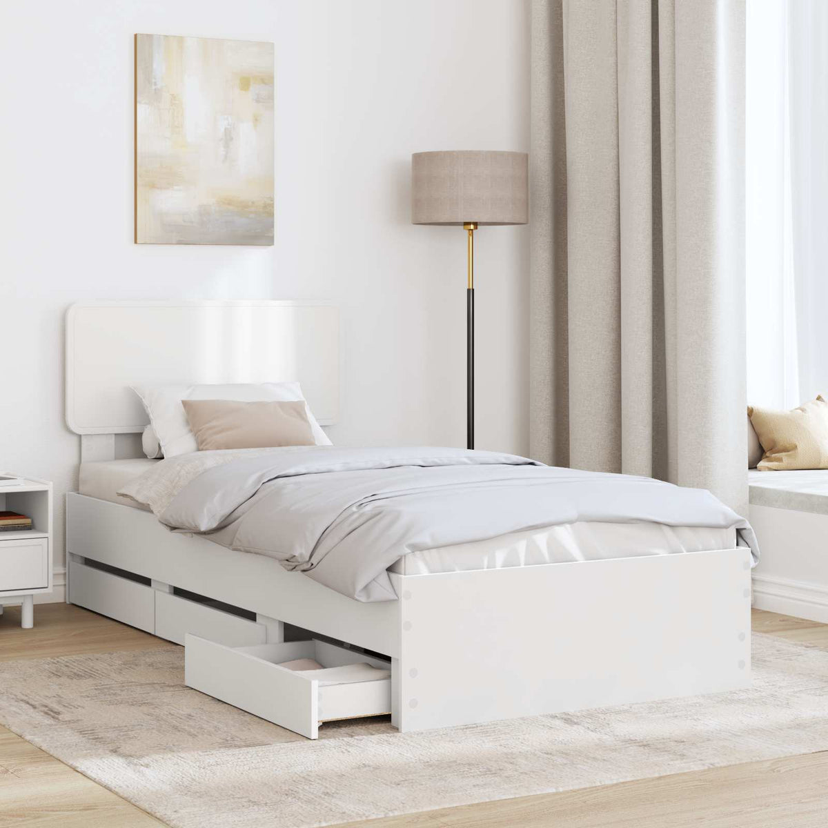 Ágykeret fiókkal fejtámlával Fehér 100 x 200 cm Mérnöki fa 3