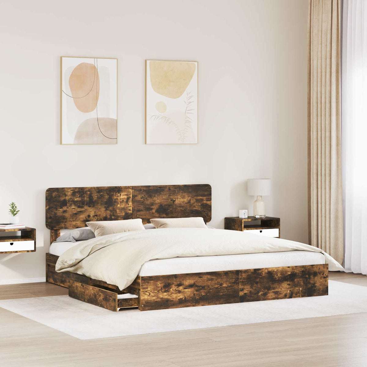 Tárolós Ágy fiókkal Füstölt tölgy 180 x 200 cm Szerelt Fa 3