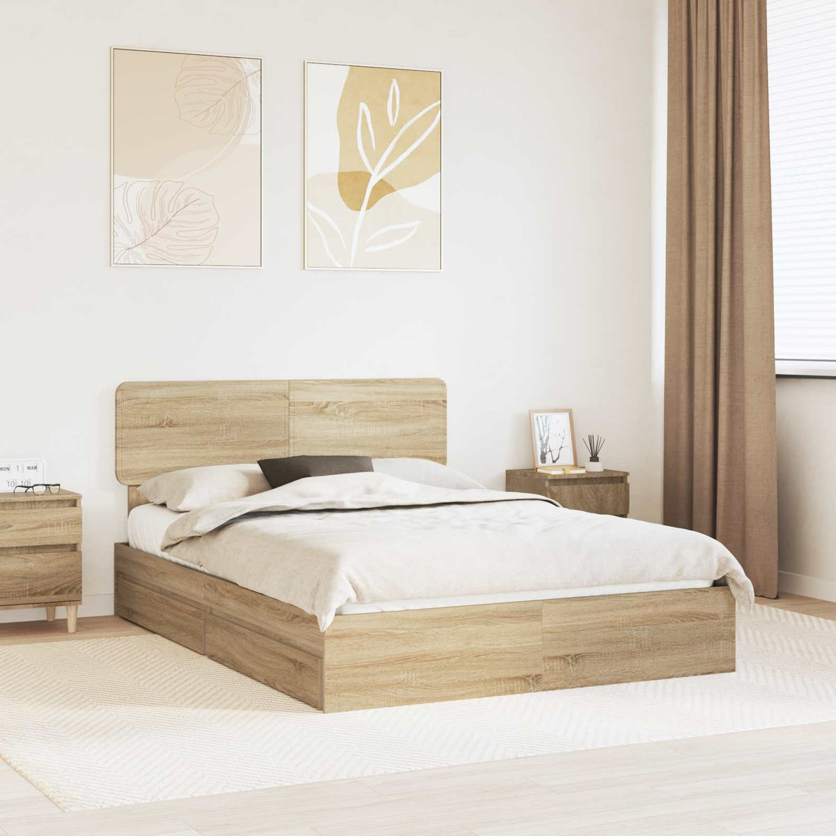 Tárolós Ágy fiókkal Sonoma tölgy 150 x 200 cm Szerelt Fa