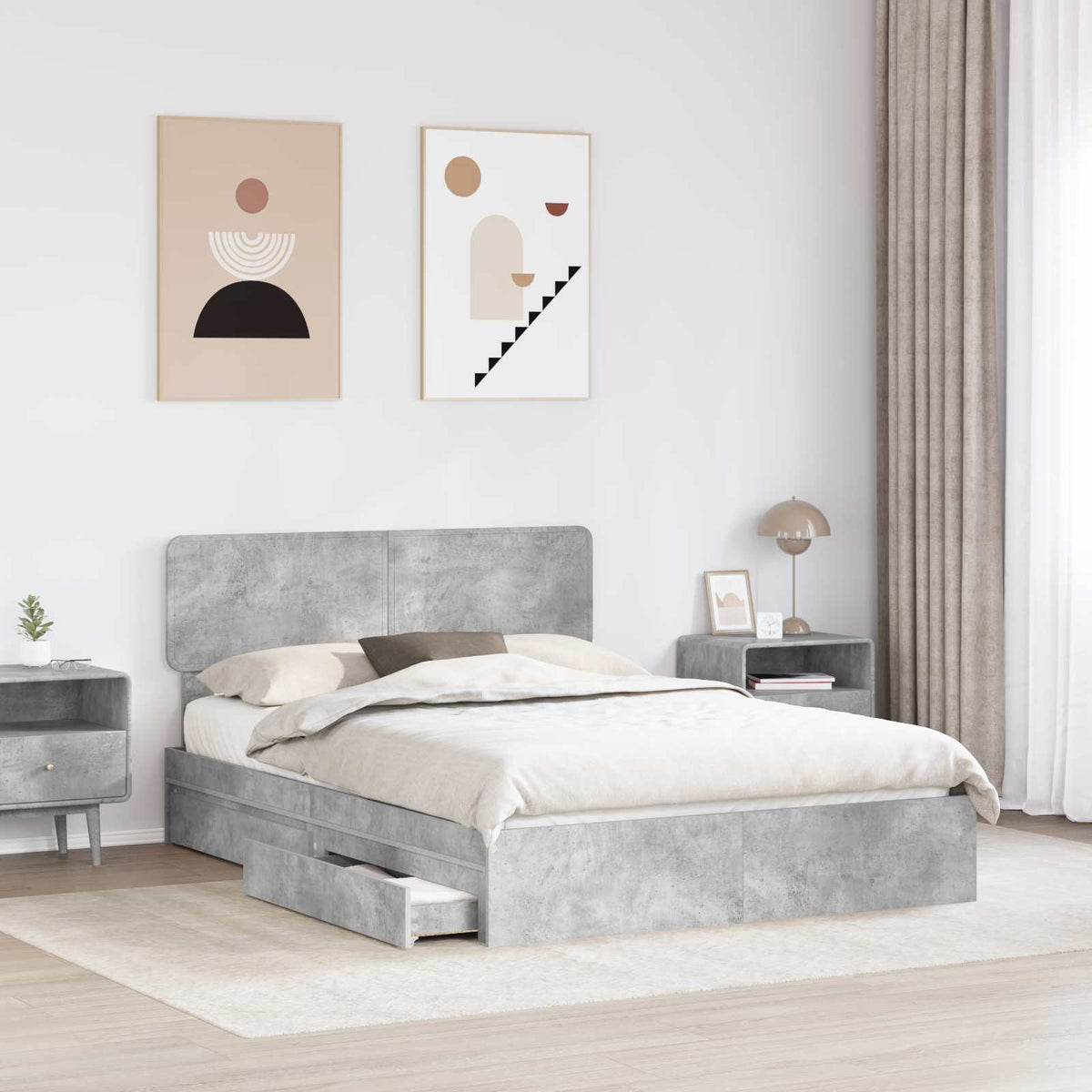 Tárolós Ágy fiókkal Beton Szürke 150 x 200 cm Szerelt Fa 3