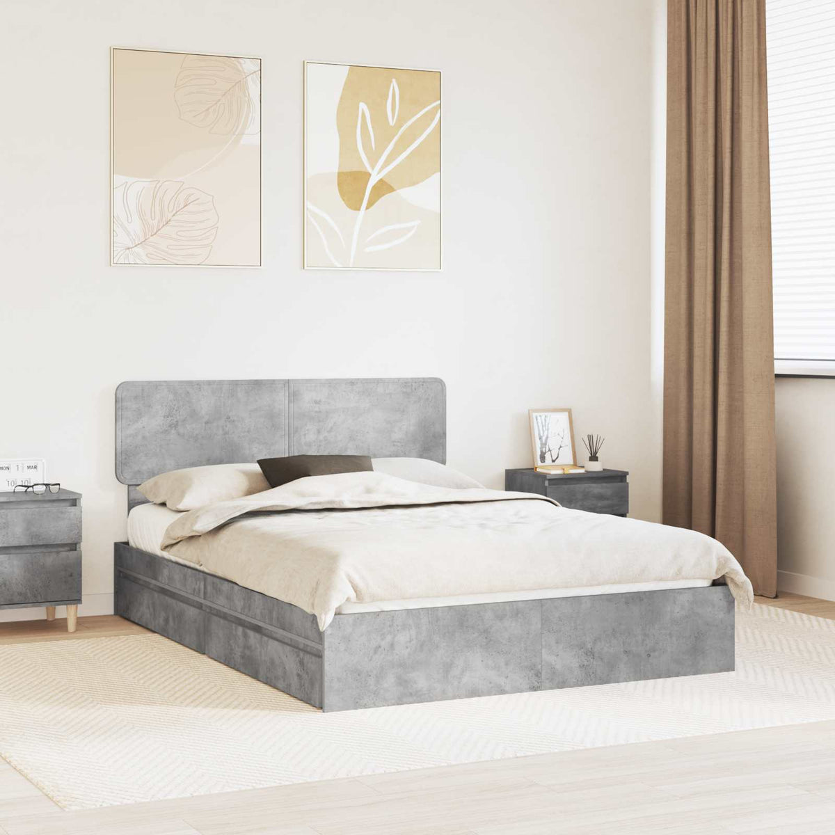 Tárolós Ágy fiókkal Beton Szürke 140 x 190 cm Szerelt Fa
