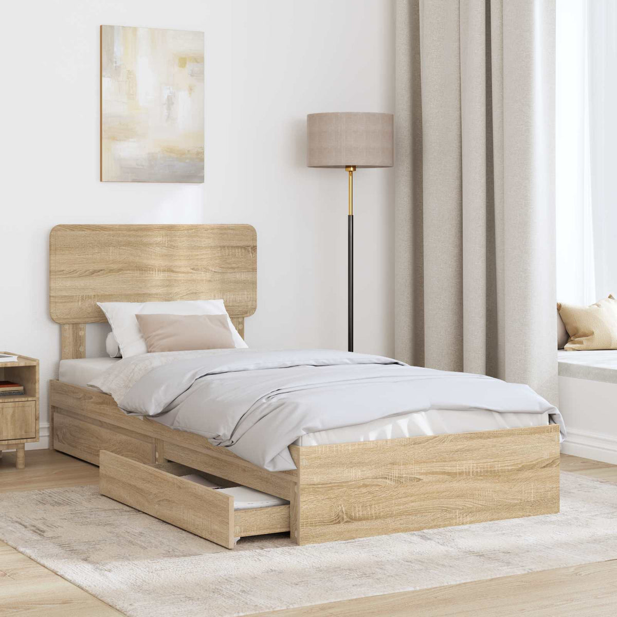 Tárolós Ágy fiókkal Sonoma tölgy 100 x 200 cm Szerelt Fa 3
