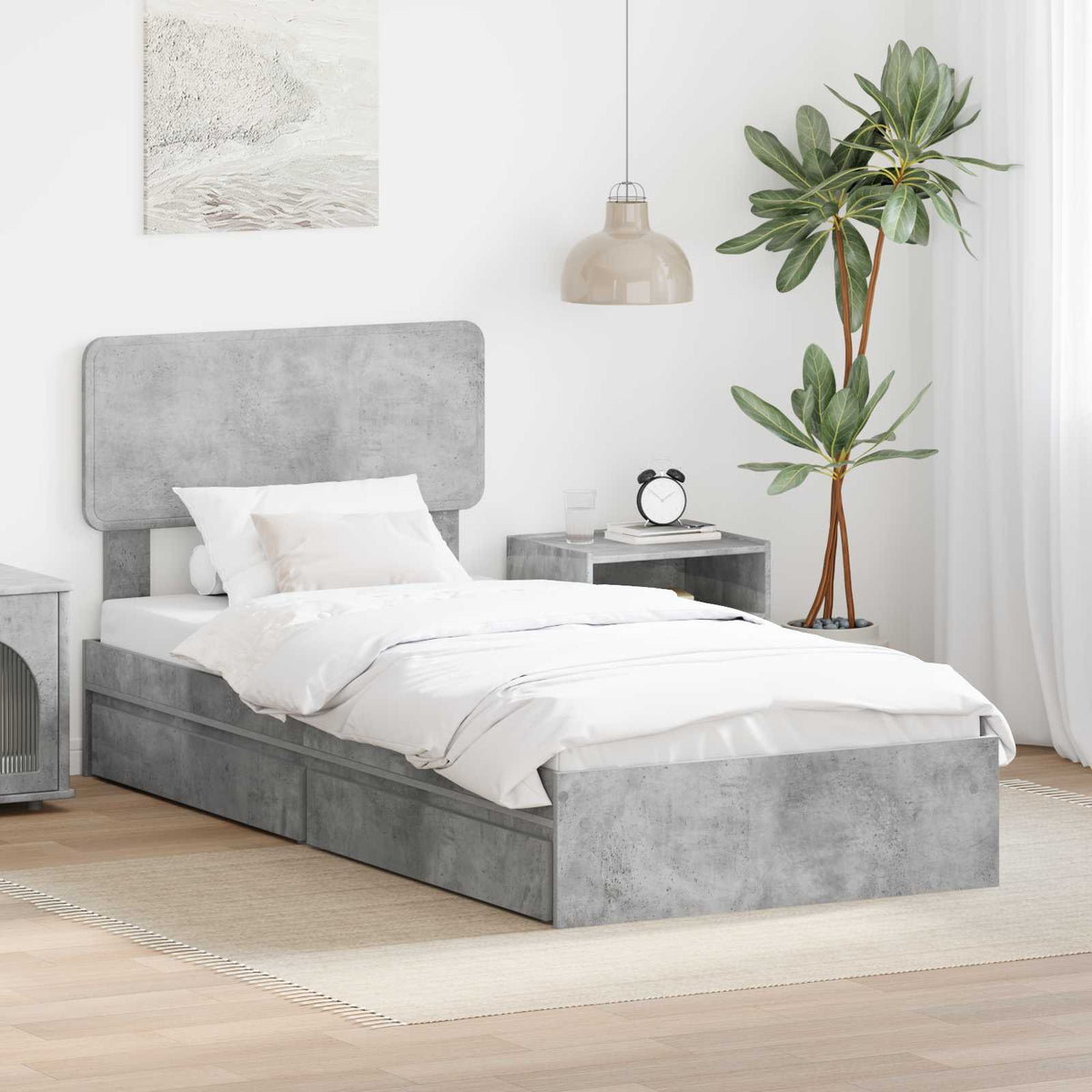 Tárolós Ágy fiókkal Beton Szürke 90 x 200 cm Szerelt Fa