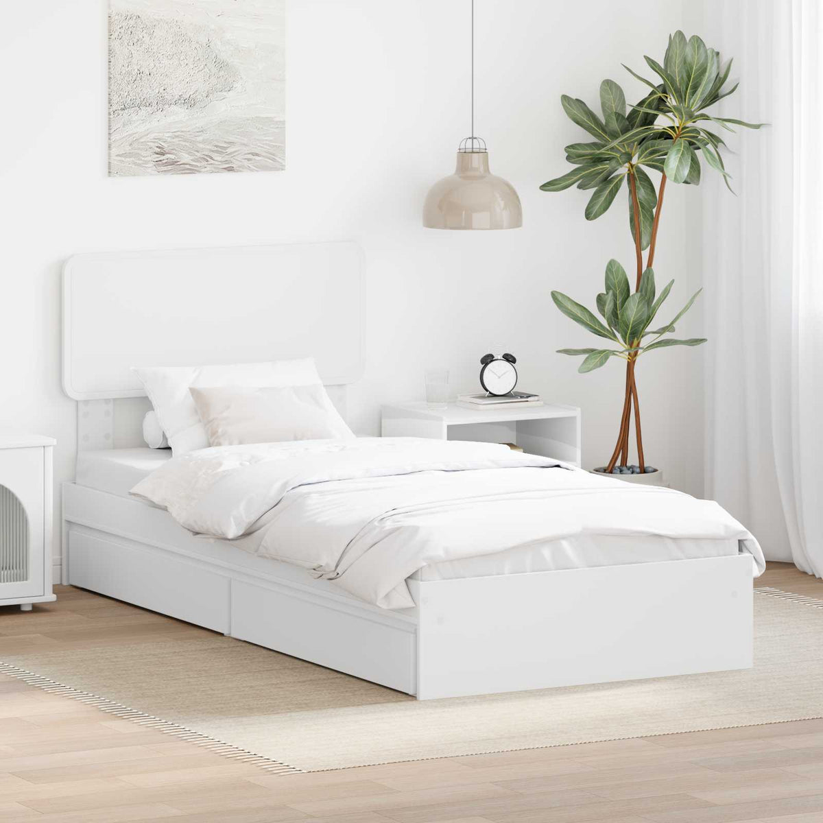 Tárolós Ágy fiókkal fejtámlával Fehér 90 x 190 cm Szerelt Fa