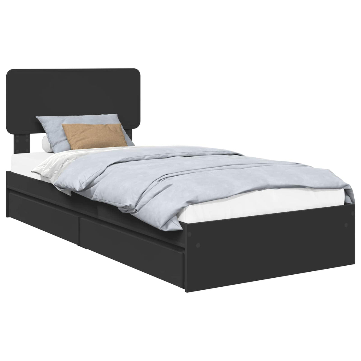 Tárolós Ágy fiókkal fejtámlával Fekete 90 x 190 cm Szerelt Fa 2
