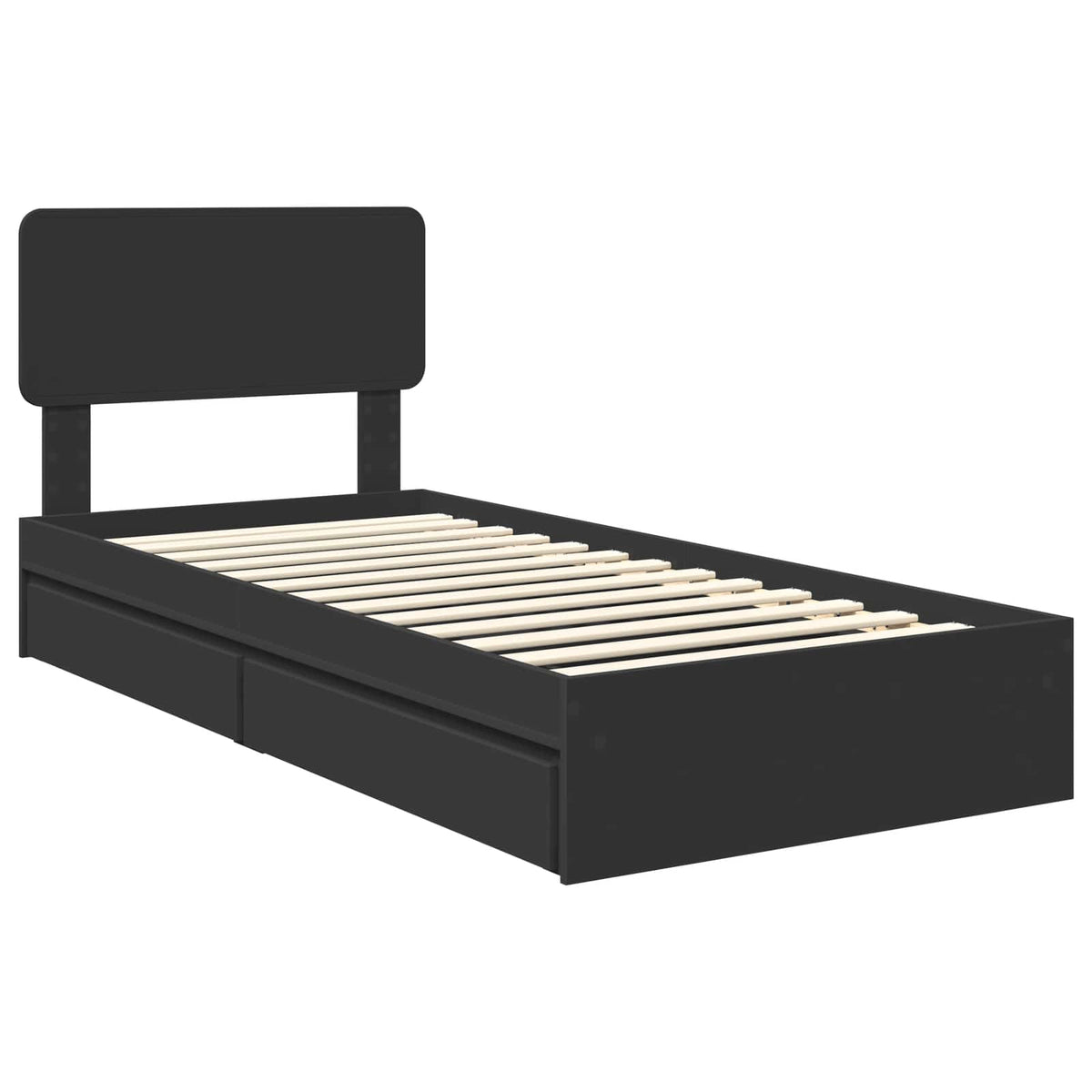 Tárolós Ágy fiókkal fejtámlával Fekete 90 x 190 cm Szerelt Fa 4