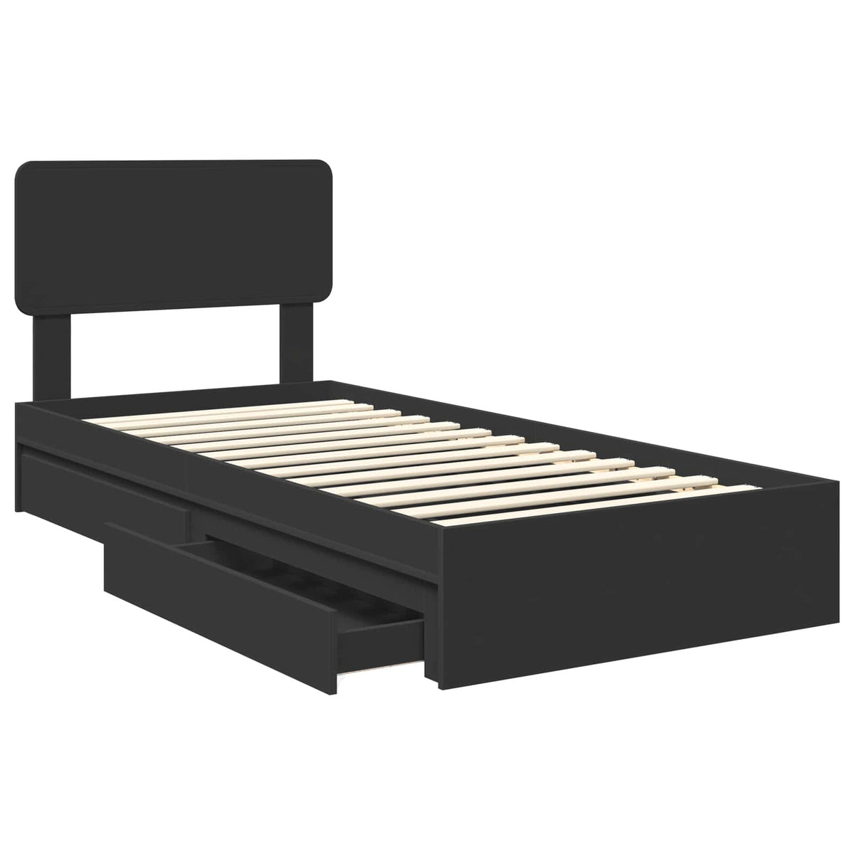 Tárolós Ágy fiókkal fejtámlával Fekete 90 x 190 cm Szerelt Fa 5