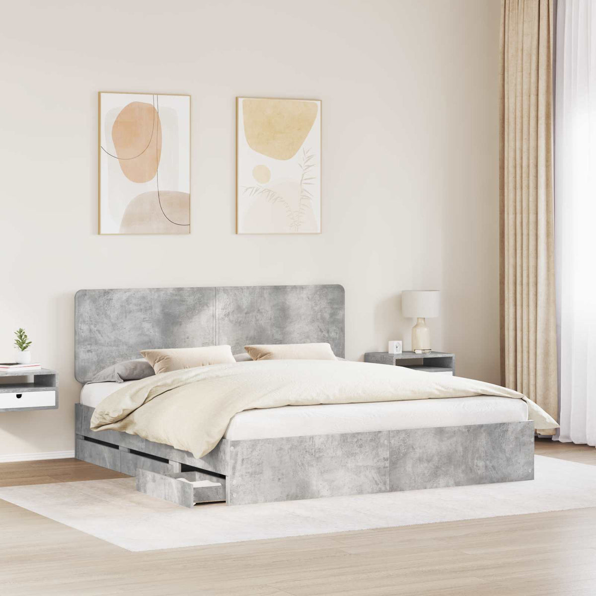 Ágykeret fiókkal tárolóval Beton Szürke 200 x 200 cm Mérnöki Fa 3