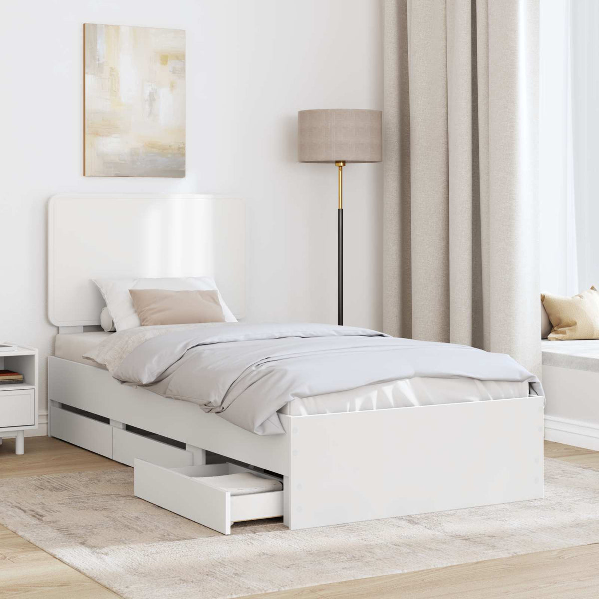 Ágykeret fiókkal fejtámlával Fehér 90 x 190 cm Mérnöki Fa 3
