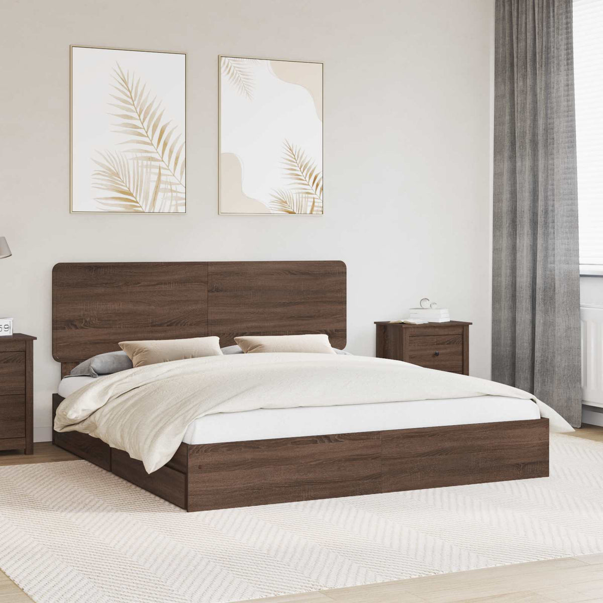 Tárolós Ágy fiókkal Barna Tölgy 200 x 200 cm Szerelt Fa