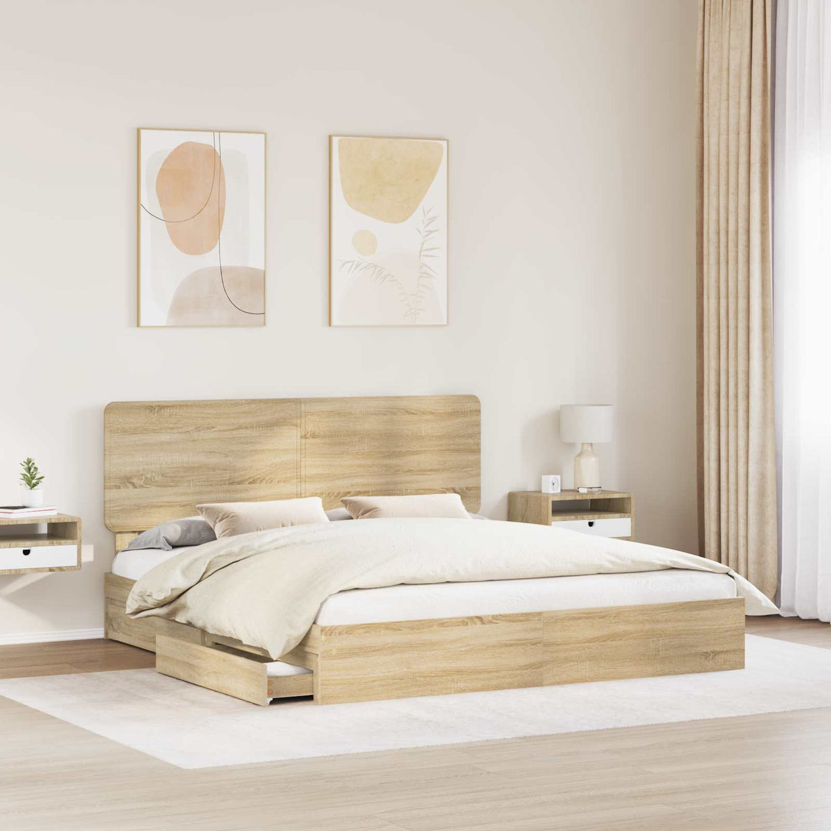 Tárolós Ágy fiókkal Sonoma tölgy 180 x 200 cm Szerelt Fa 3