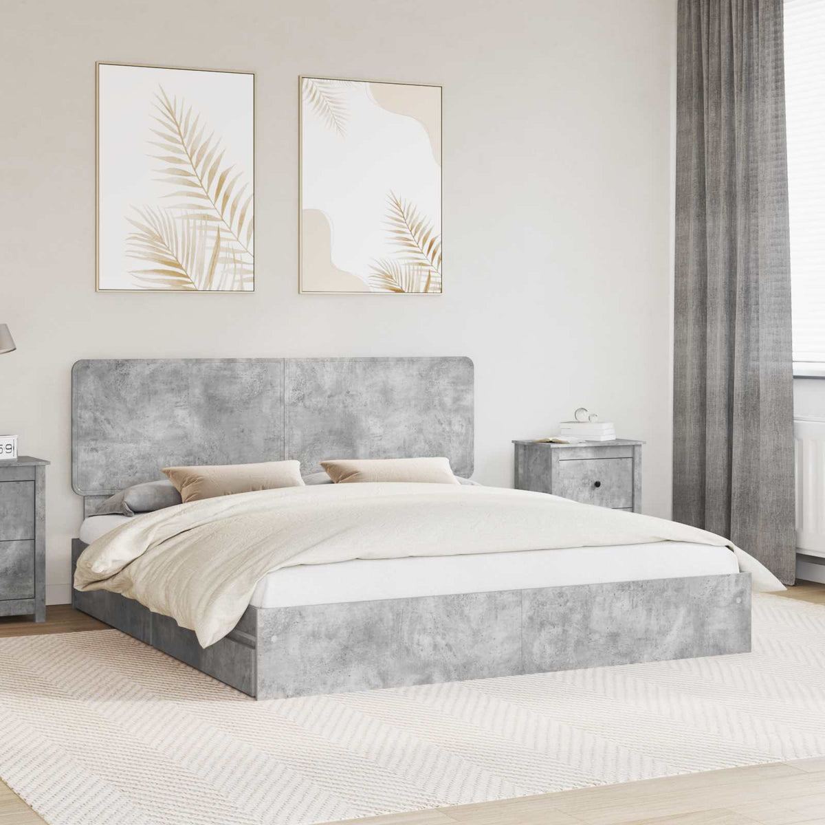 Tárolós Ágy fiókkal Beton Szürke 180 x 200 cm Szerelt Fa