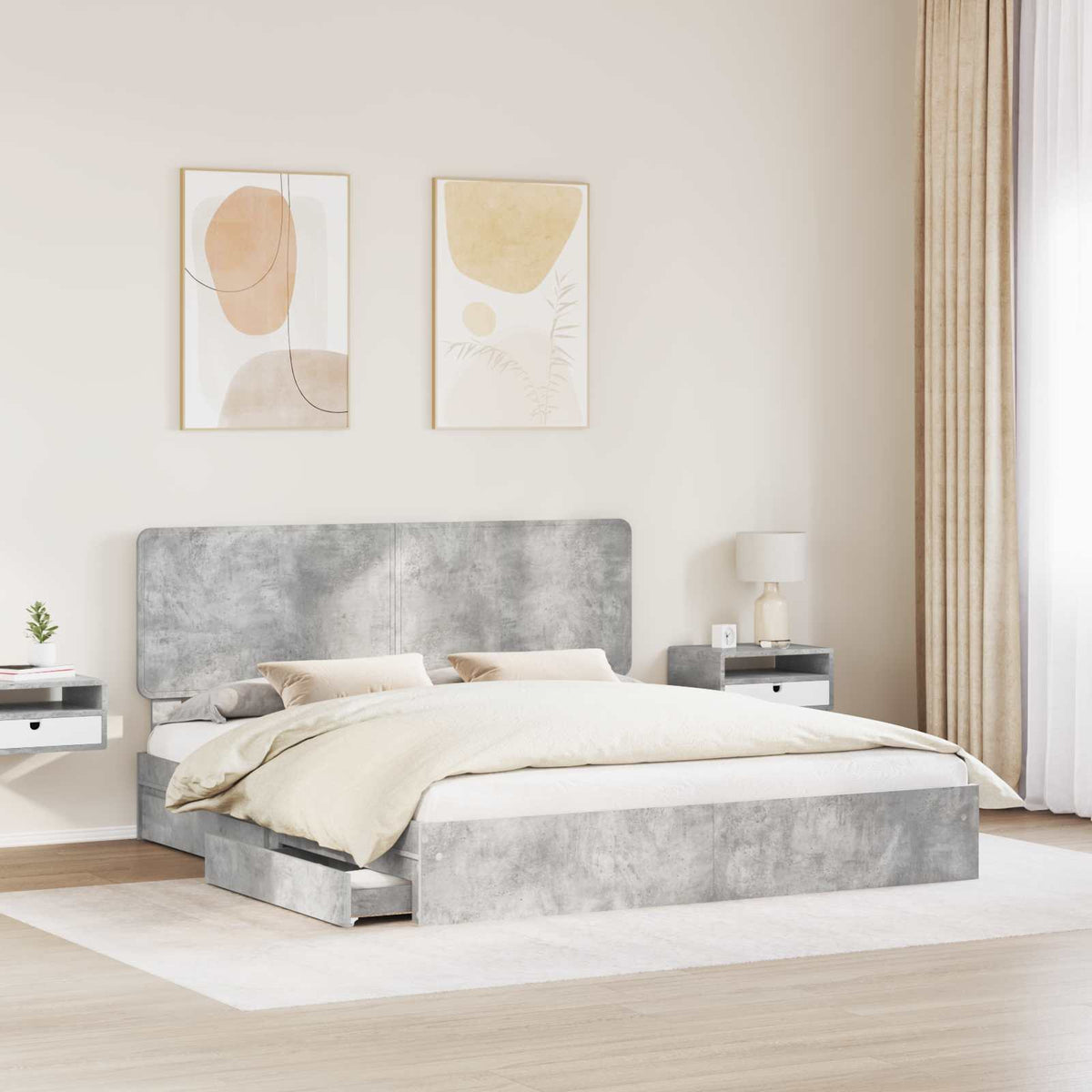 Tárolós Ágy fiókkal Beton Szürke 180 x 200 cm Szerelt Fa 3