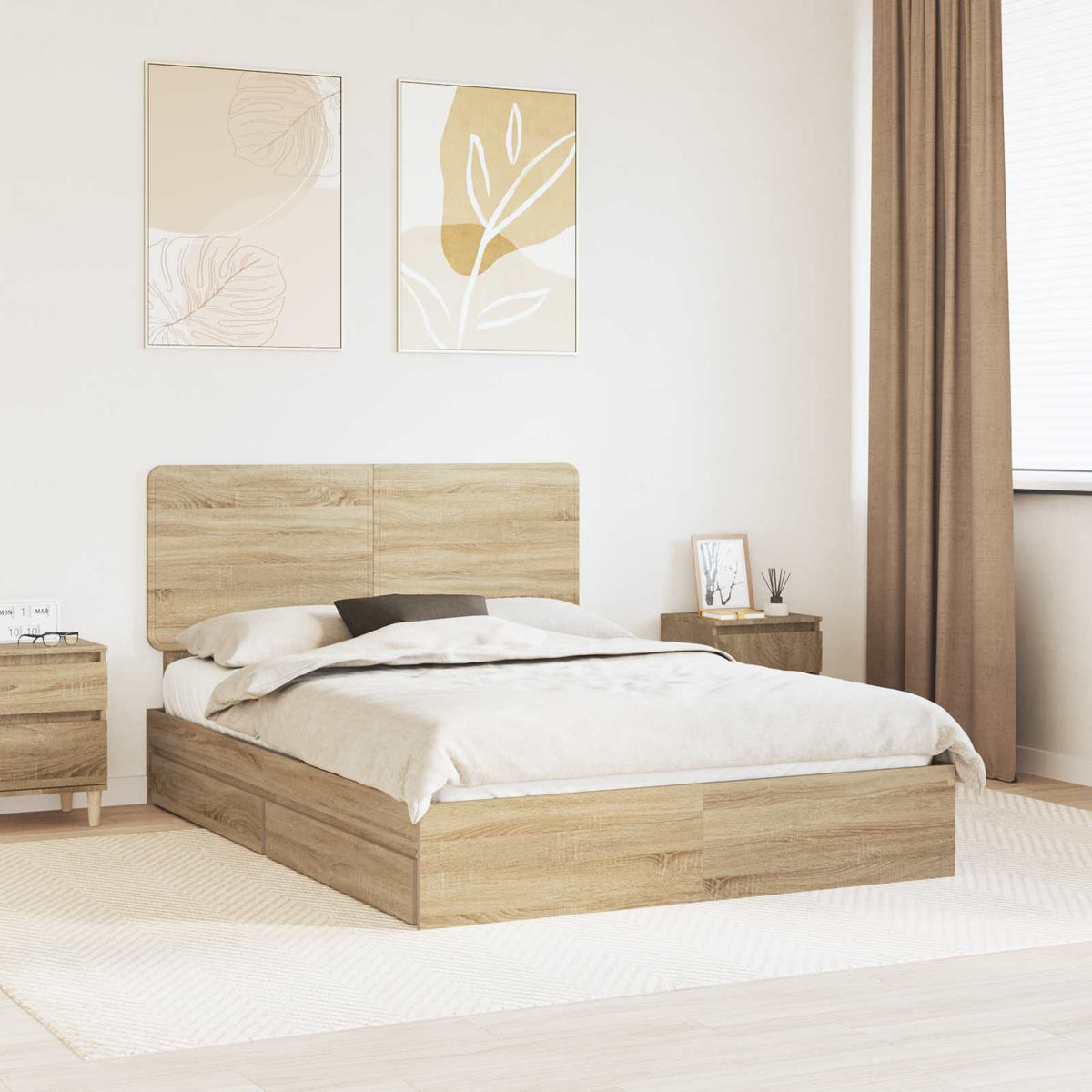 Tárolós Ágy fiókkal Sonoma tölgy 140 x 200 cm Szerelt Fa