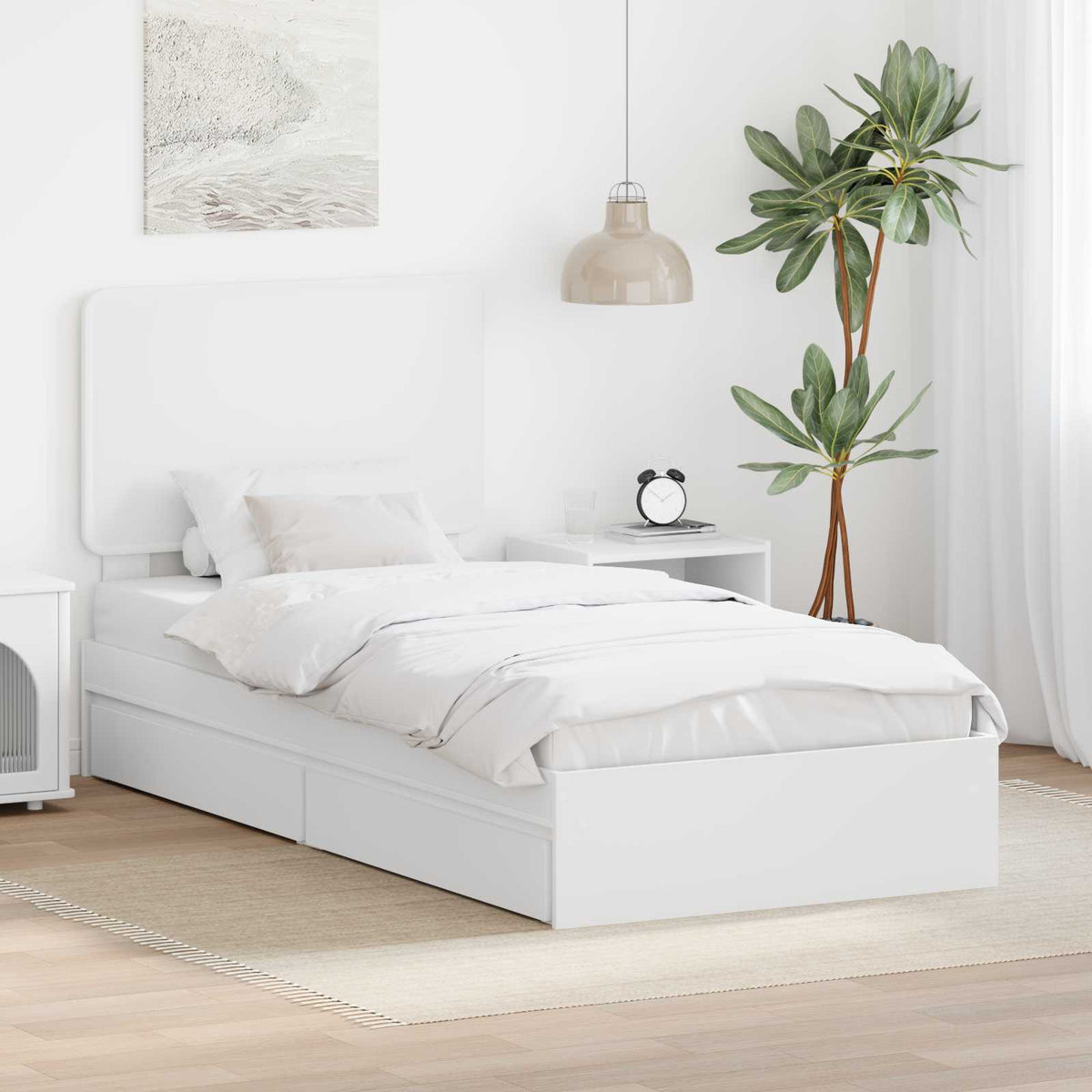 Tárolós Ágy fiókkal fejtámlával Fehér 90 x 190 cm Szerelt Fa