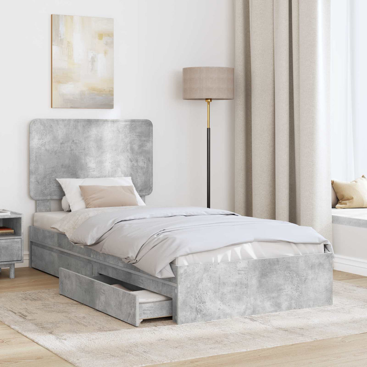 Tárolós Ágy fiókkal Beton Szürke 90 x 190 cm Szerelt Fa 3
