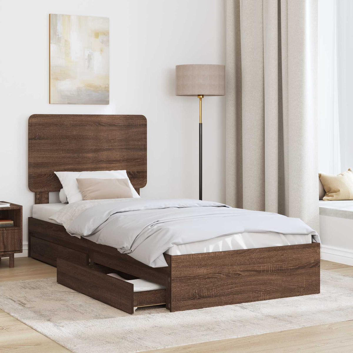 Tárolós Ágy fiókkal Barna Tölgy 75 x 190 cm Szerelt Fa 3