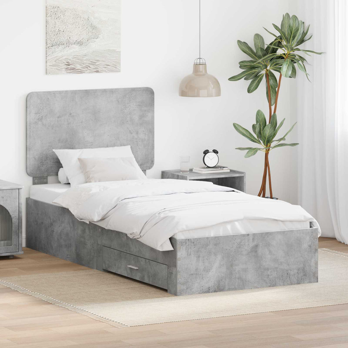 Ágykeret fiókkal tárolóval Beton Szürke 90 x 200 cm Szerelt Fa