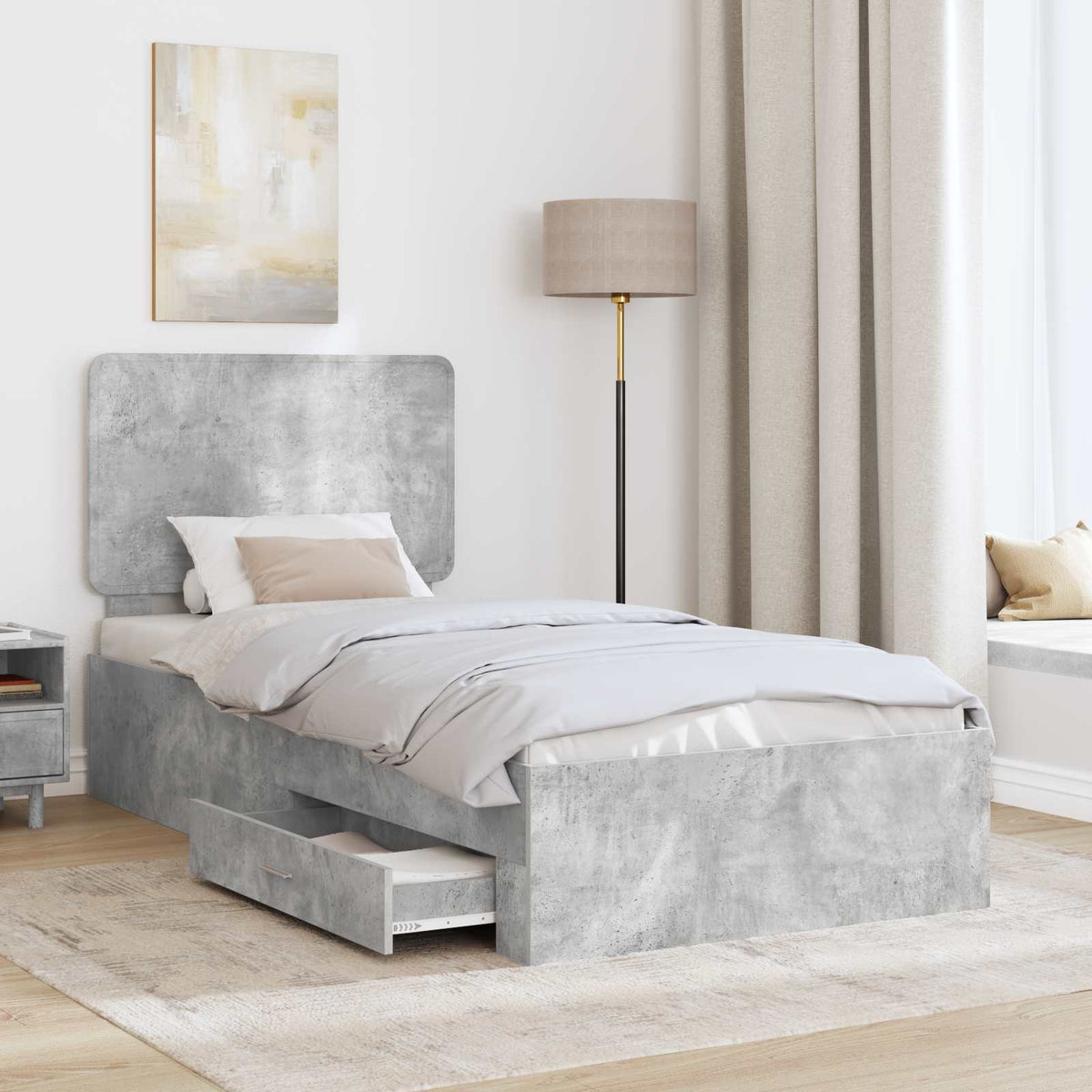 Ágykeret fiókkal tárolóval Beton Szürke 90 x 200 cm Szerelt Fa 3