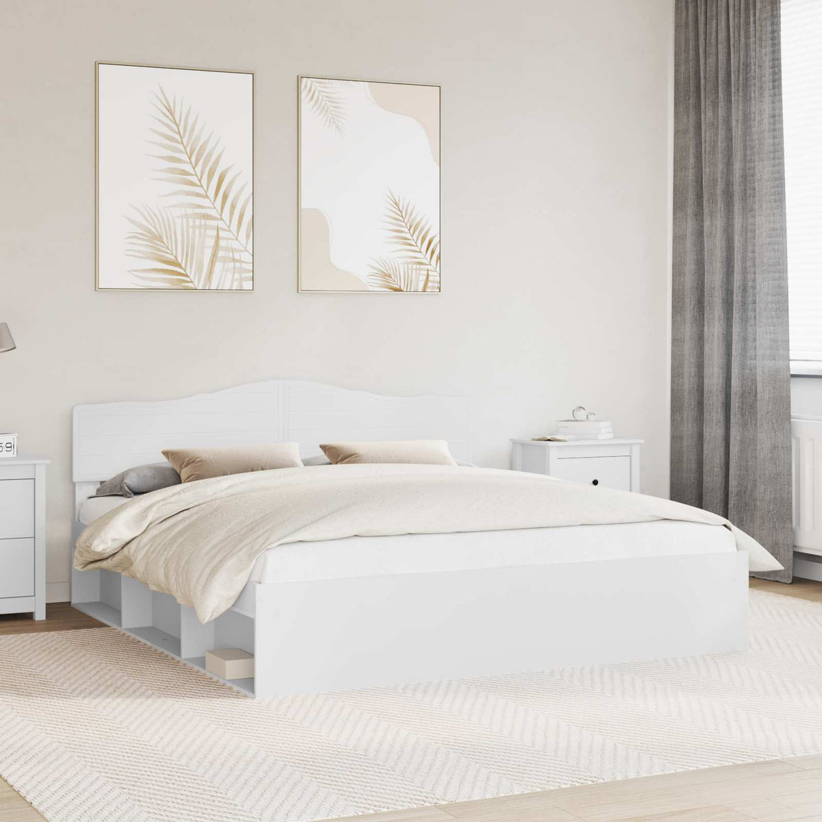Ágykeret fejtámlával Fehér 200 x 200 cm Tömör fenyőfa