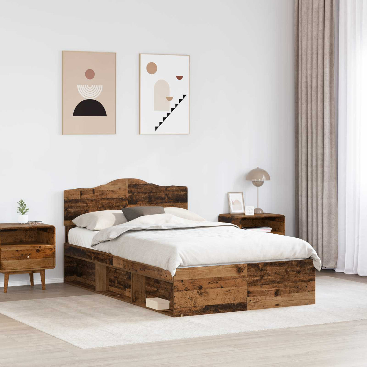 Ágykeret fejtámlával Öreg fa 135 x 190 cm Tömör fenyőfa 3