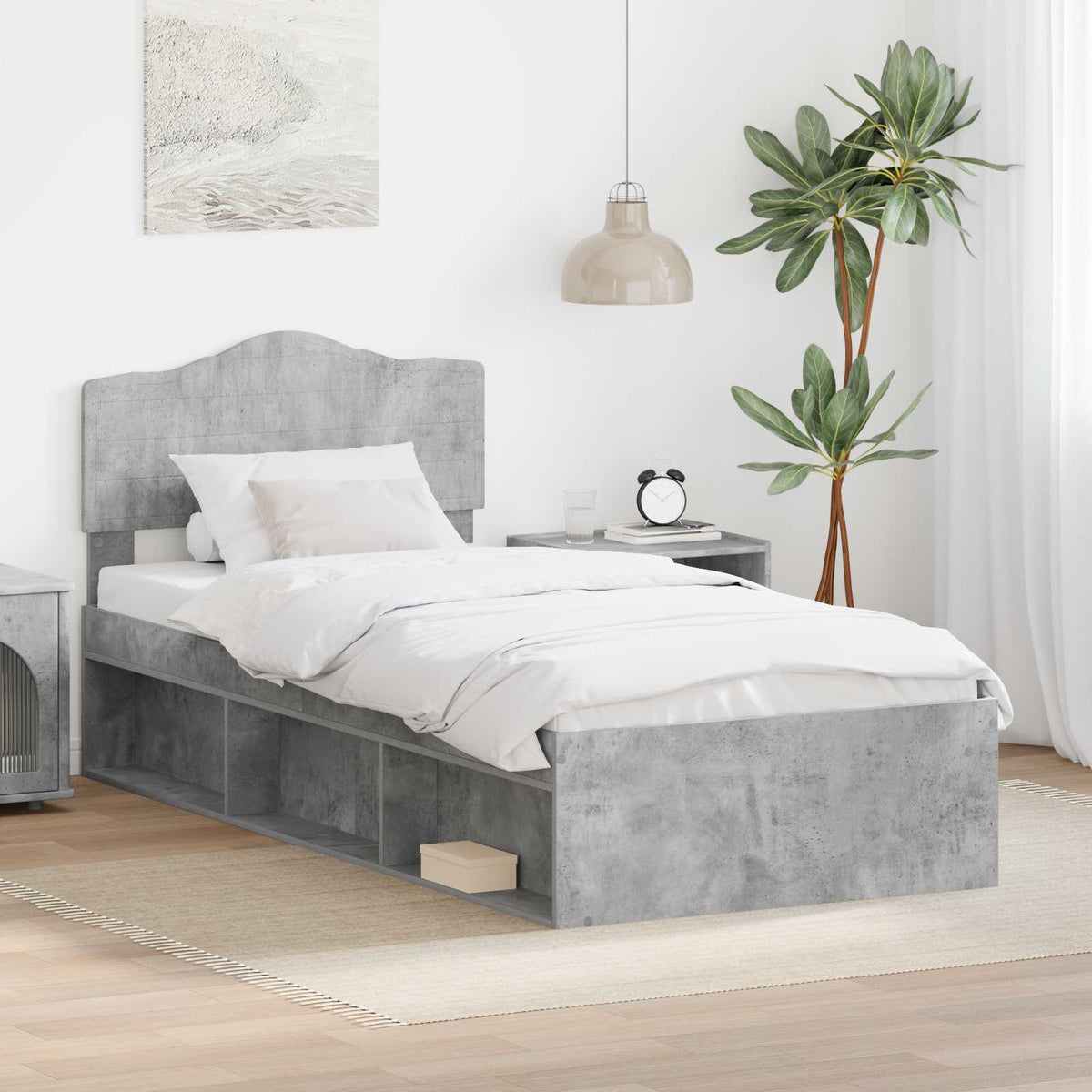 Ágykeret fejtámlával Beton Szürke 75 x 190 cm Tömör fenyőfa