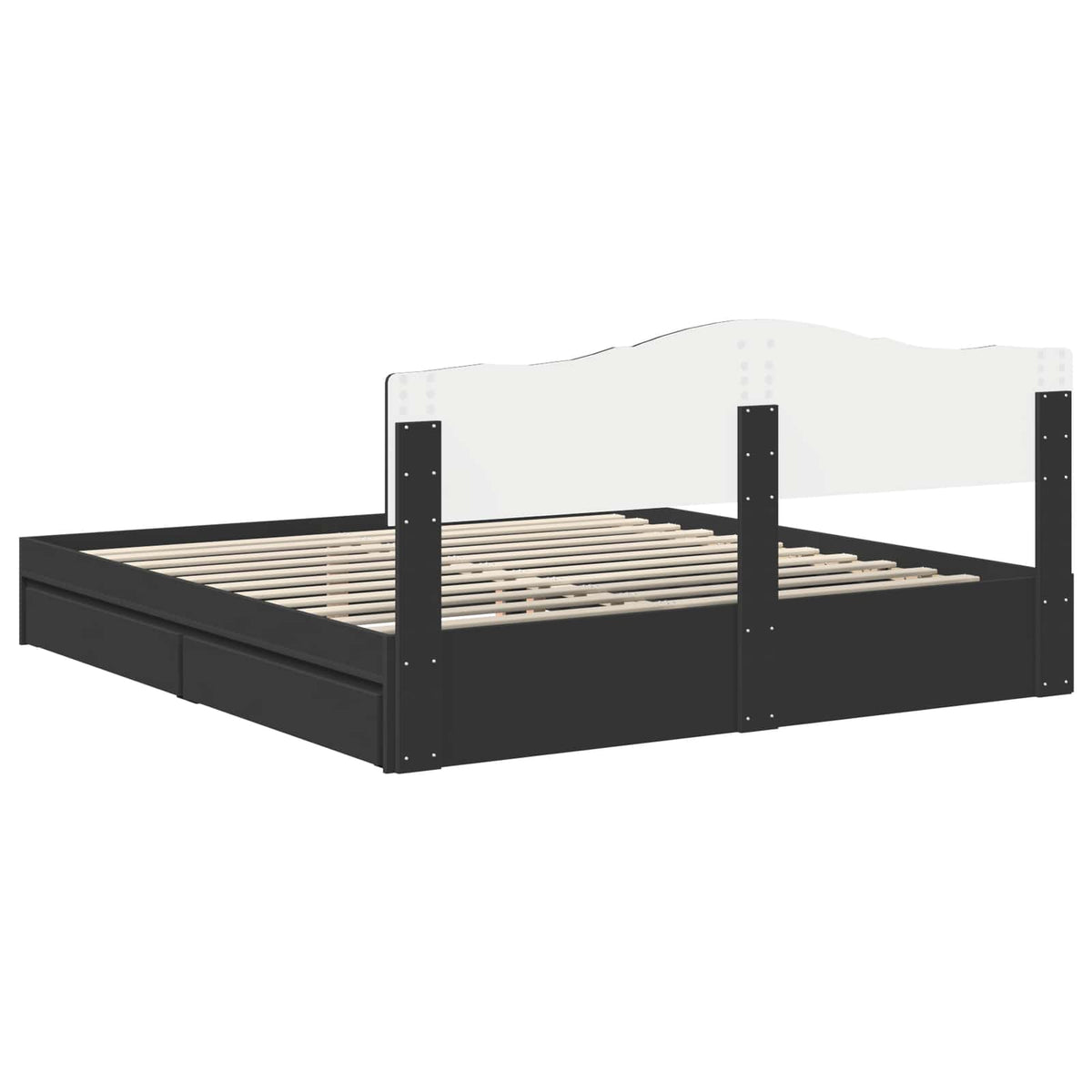 Tárolós Ágy fiókkal fejtámlával Fekete 200 x 200 cm Szerelt Fa 10