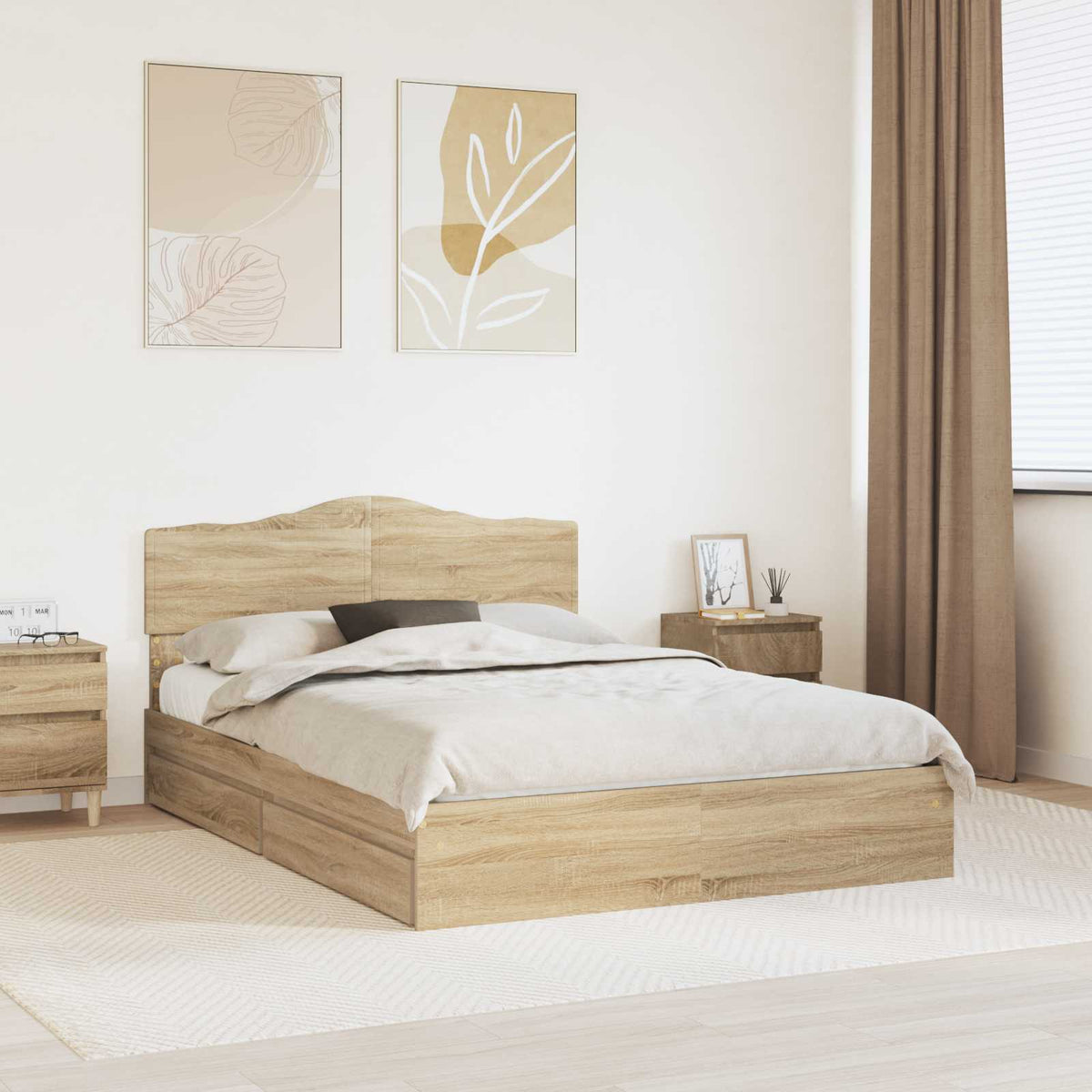 Tárolós Ágy fiókkal Sonoma tölgy 140 x 190 cm Szerelt Fa